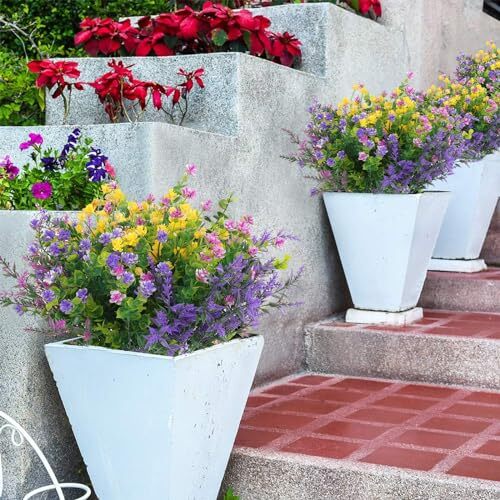 Pcs Artificial Flowers Outdoor, Faux Artificial Plants Shrubs 12 Multiple Color