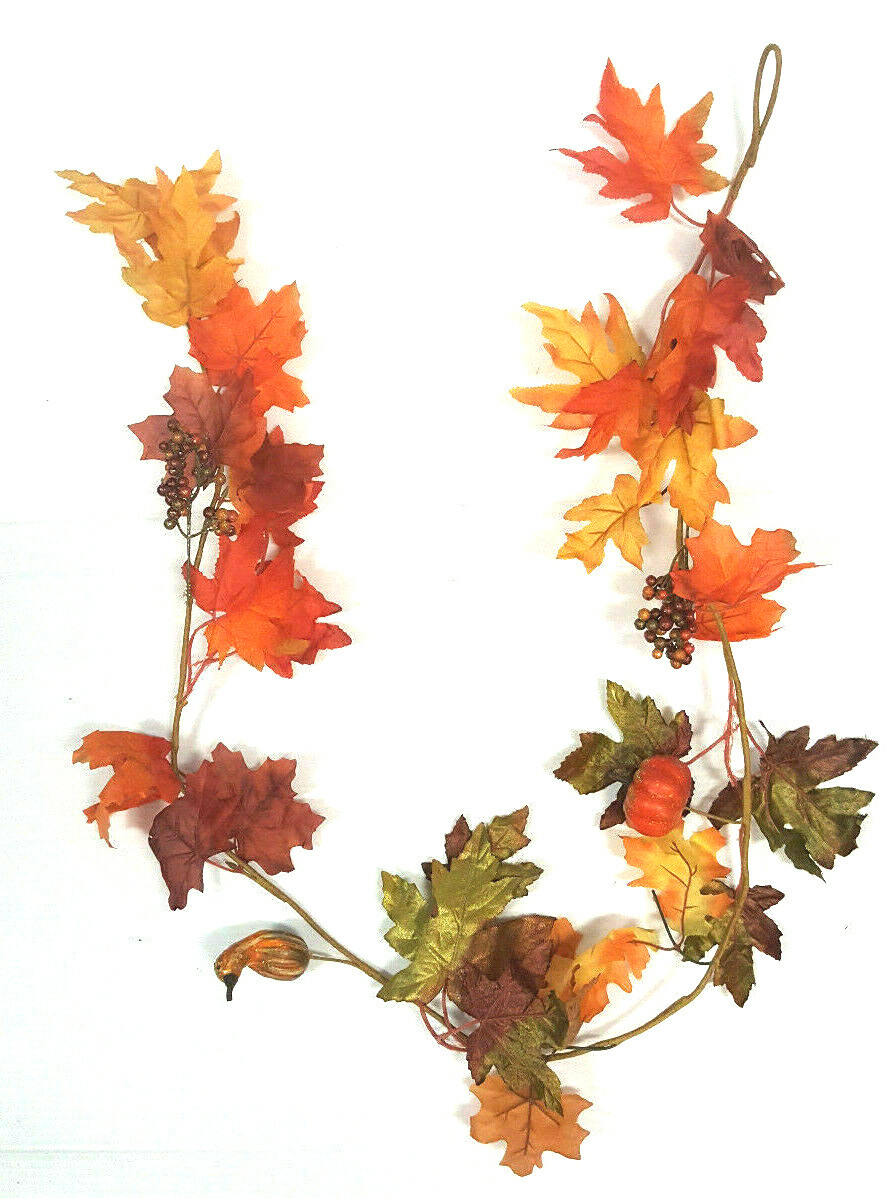 Fall Garland Maple Leaf 5ft Foliage Mantle Vine Door Wall Decor Autumn Halloween