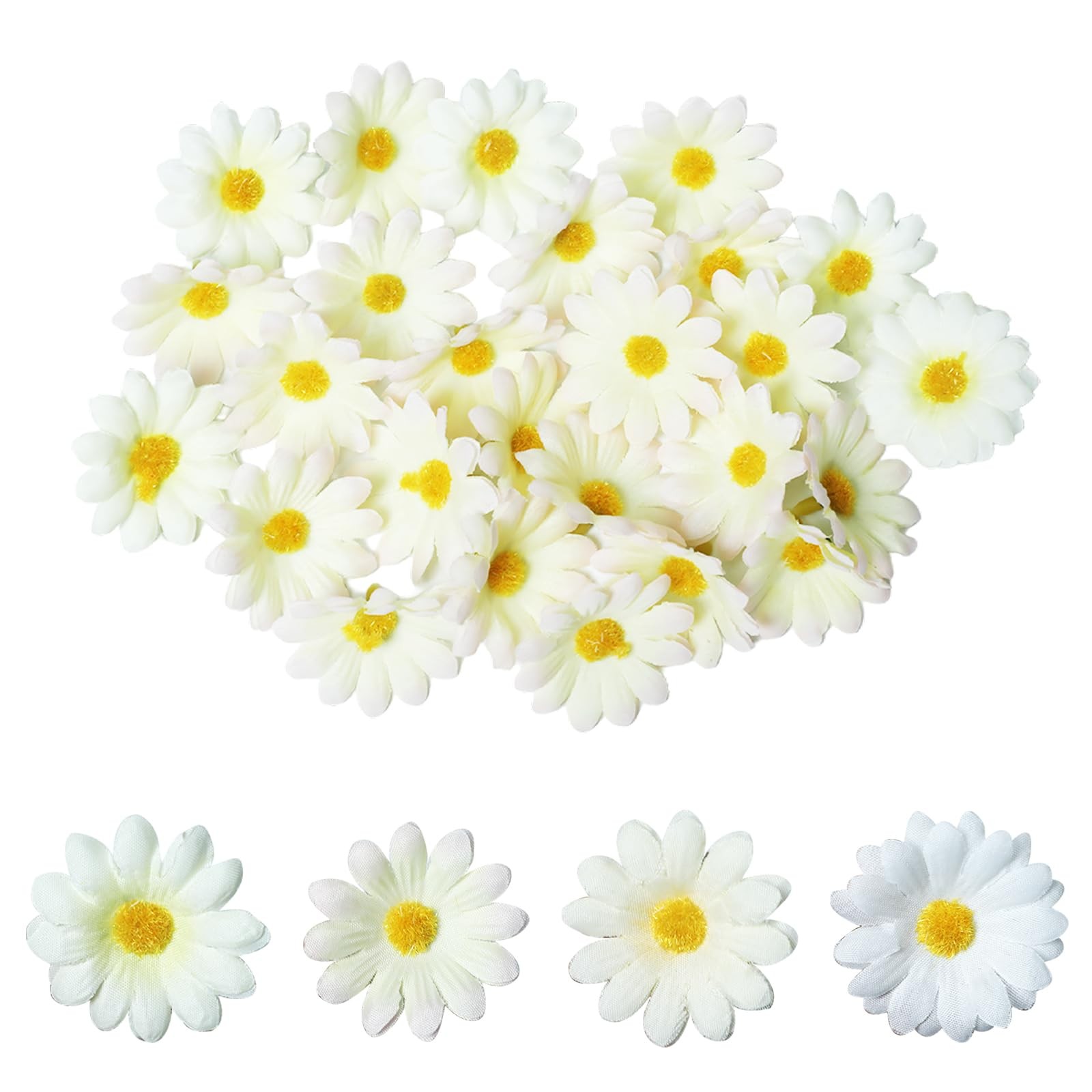 100 PCS Artificial Daisy Flower Head 1.5 Inch White Fake Daisies Fabric Crafts