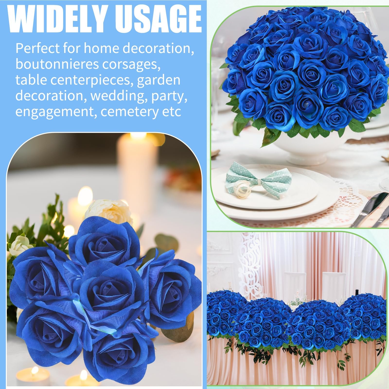36 Pcs Velvet Texture Royal Blue Artificial Flowers Bridal Bouquet