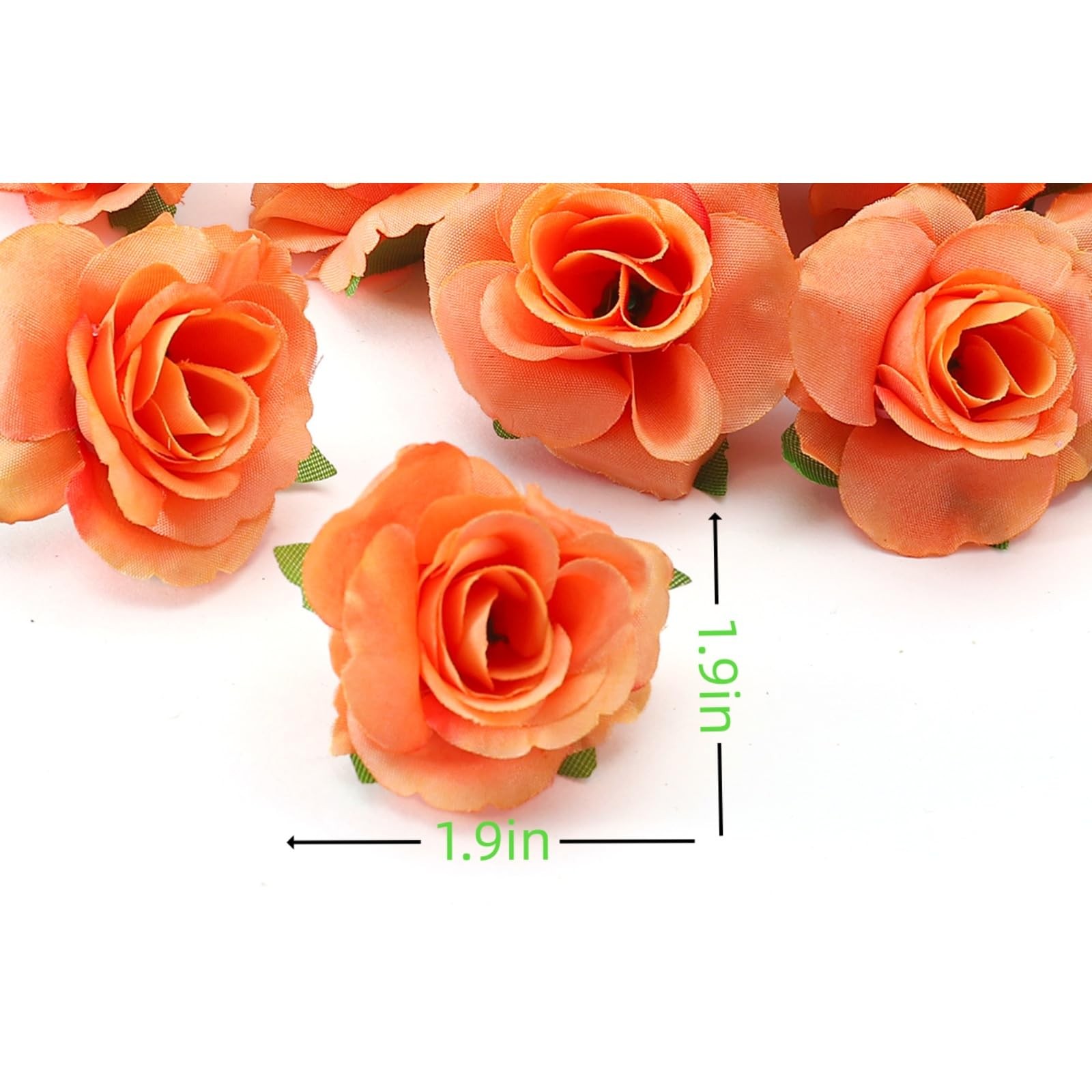 100 PCS Mini Orange Roses, 1.9, Small Silk Fake Flower Heads, DIY Crafts