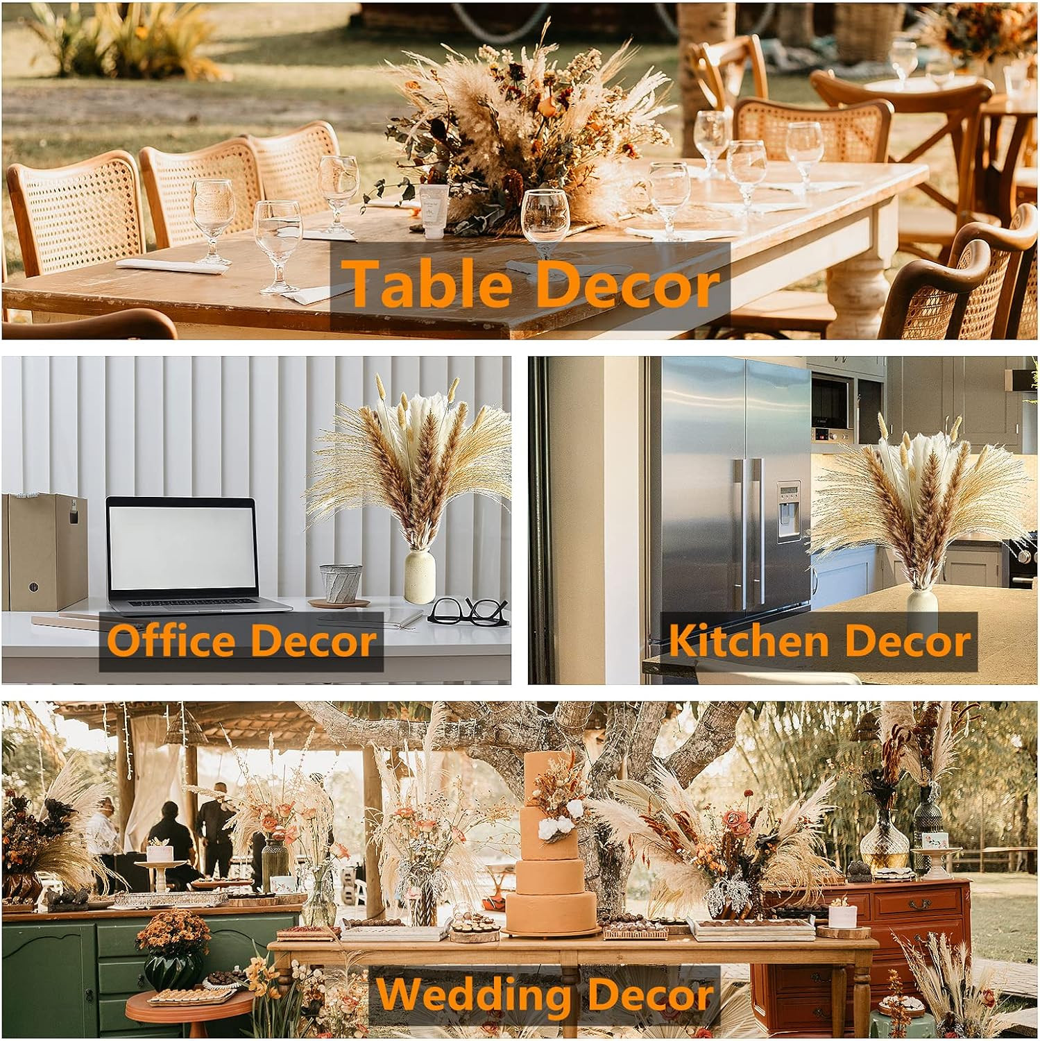 110 PCS of Boho Pampas Grass Decor, Naturally Dried Pompas, Bunny Tails Dried Fl