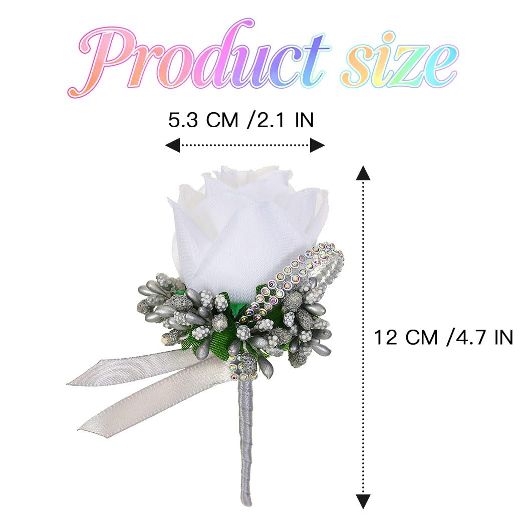 Rose Wedding Boutonniere White Groom Flower Buttonholes Men Silver Gray