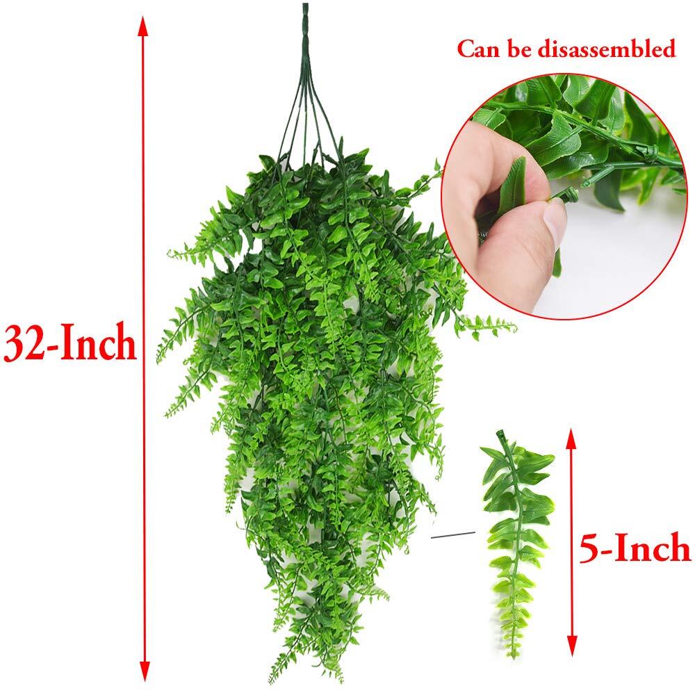 2 Pack Artificial Fake Hanging Ferns Plants Fake Ivy Vine Boston Ferns