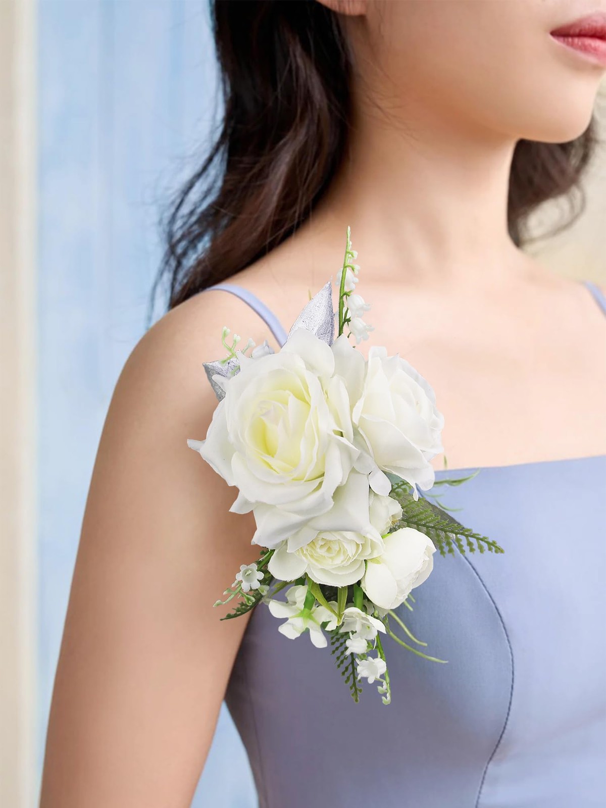1 PCS Floral Shoulder Corsage White Green Silk Flower Mother of The Bride