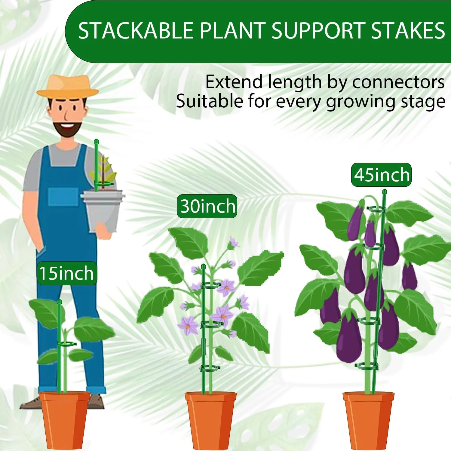 Plant Stakes,MAFONE 10Pcs 15In Monstera Plant Support Orchid Sticks Extended to