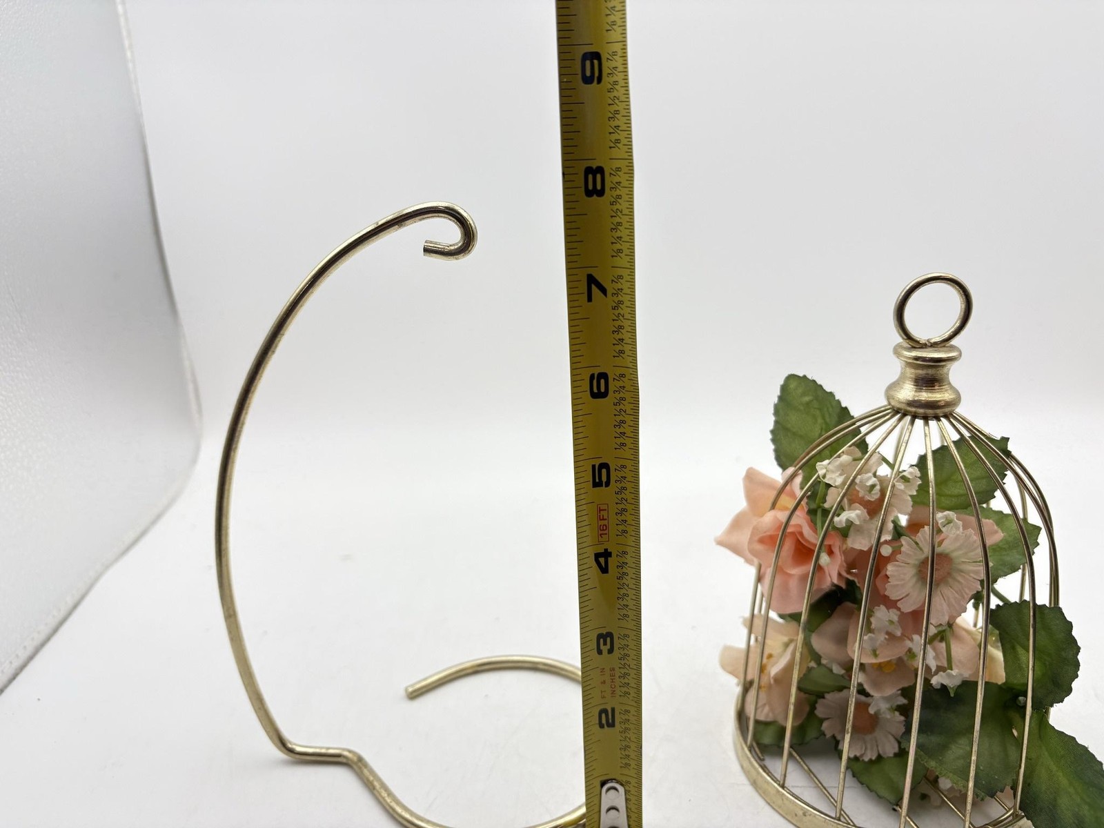 Metal Birdcage Artificial Rose Daisy Houseplant With Stand 8″ Floral Decor