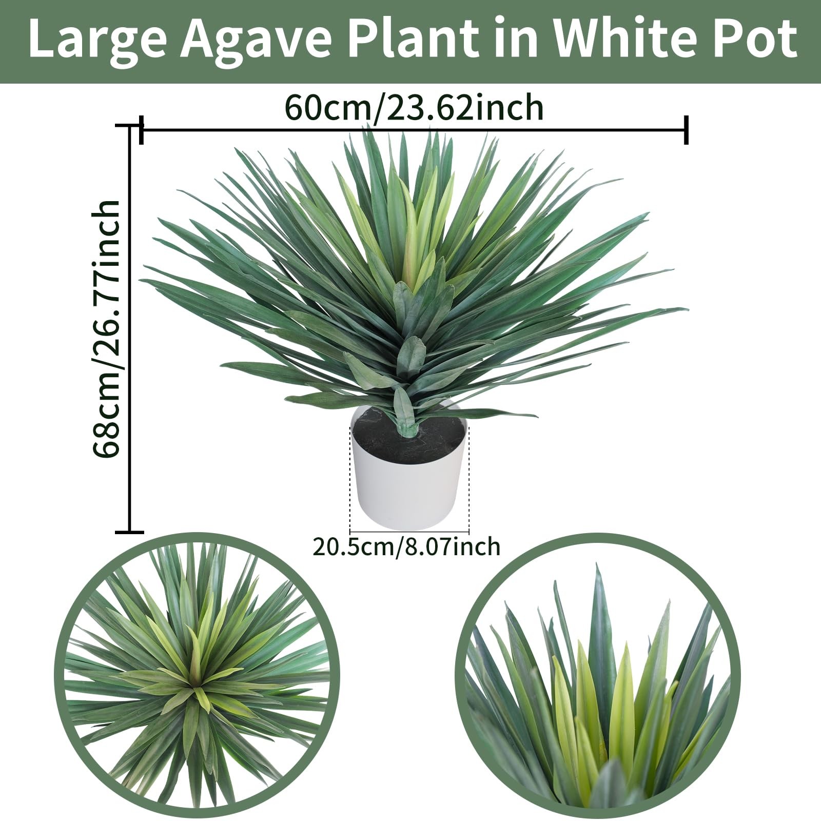 27″ Artificial Agave Plant in White Pot, Large Potted Fake Desert Green Plant…