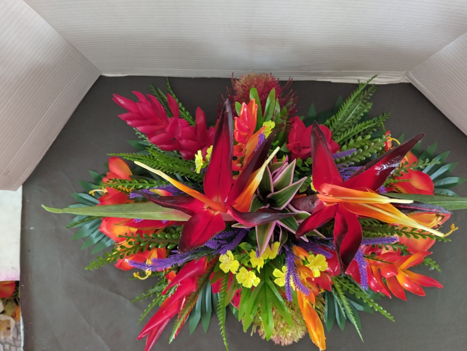 Tropical Table Centerpiece (with purple flowers)