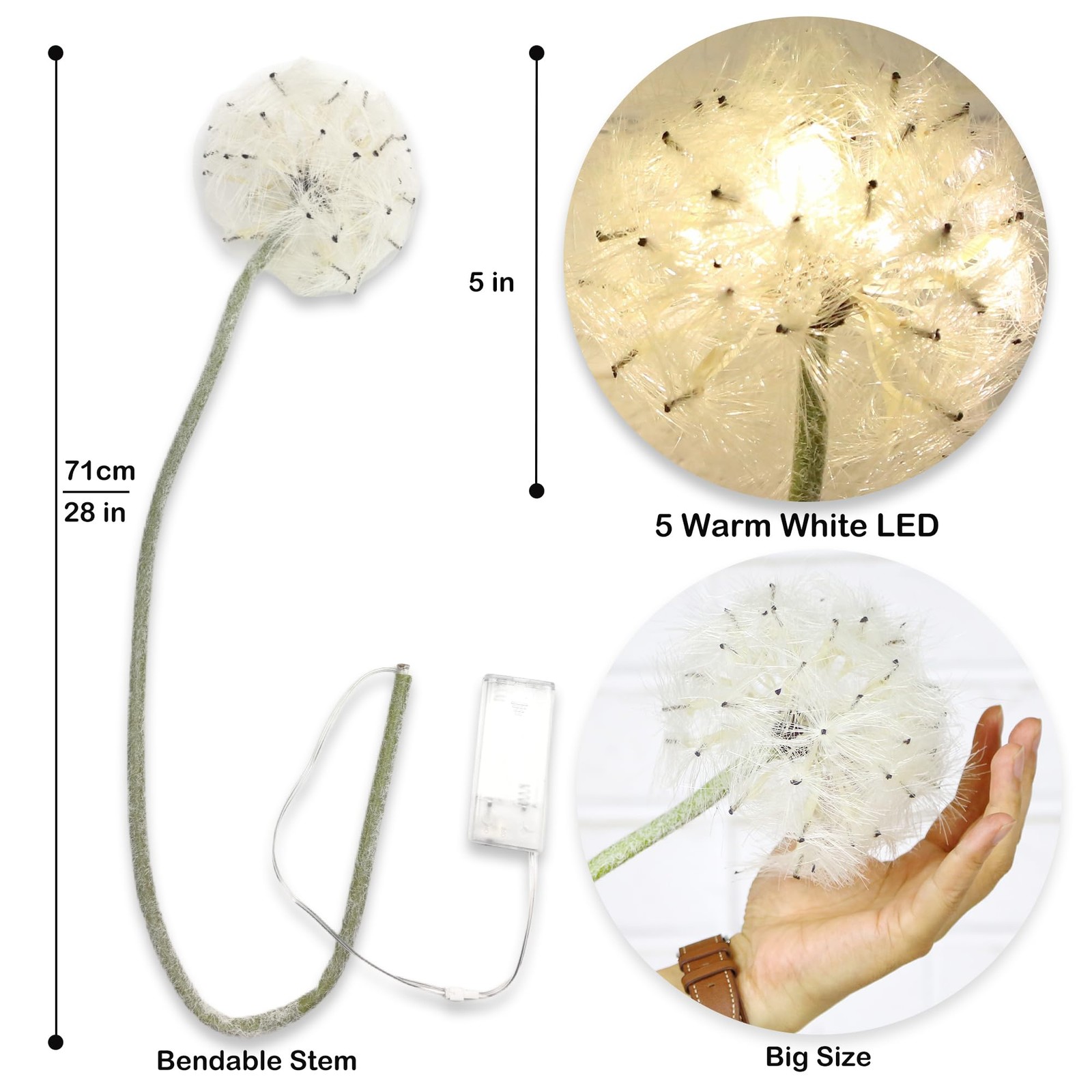 Artificial Dandelion Flowers with Lights with Timer Faux Dandelion Wish Flowe…