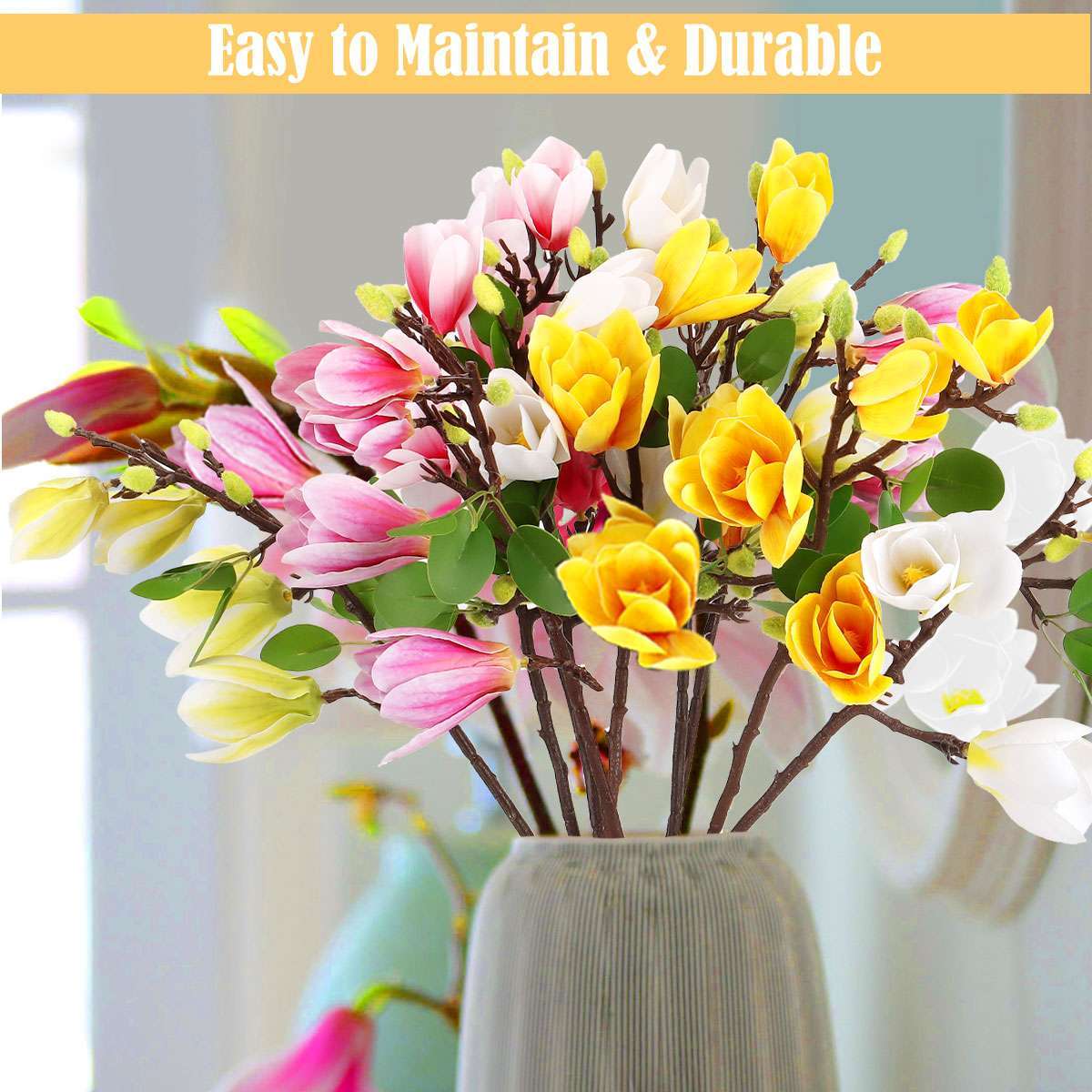 1/2X Faux Flower Magnolia Bouquet Artificial Flower Branch w/Stem Home Party lot