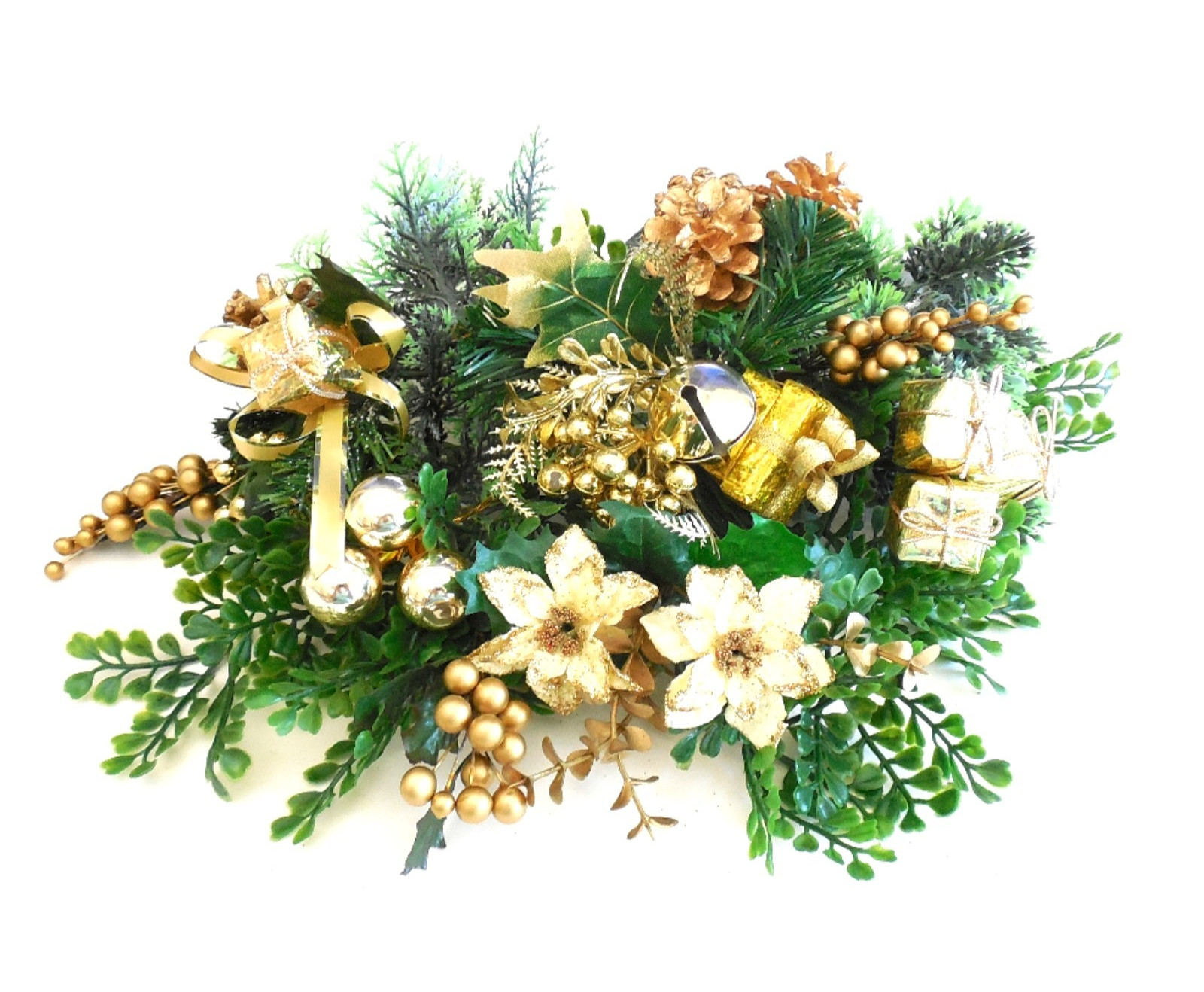 Vintage Christmas Plastic Floral Greenery Craft Lot 43pc w Gold Picks Stems Trim