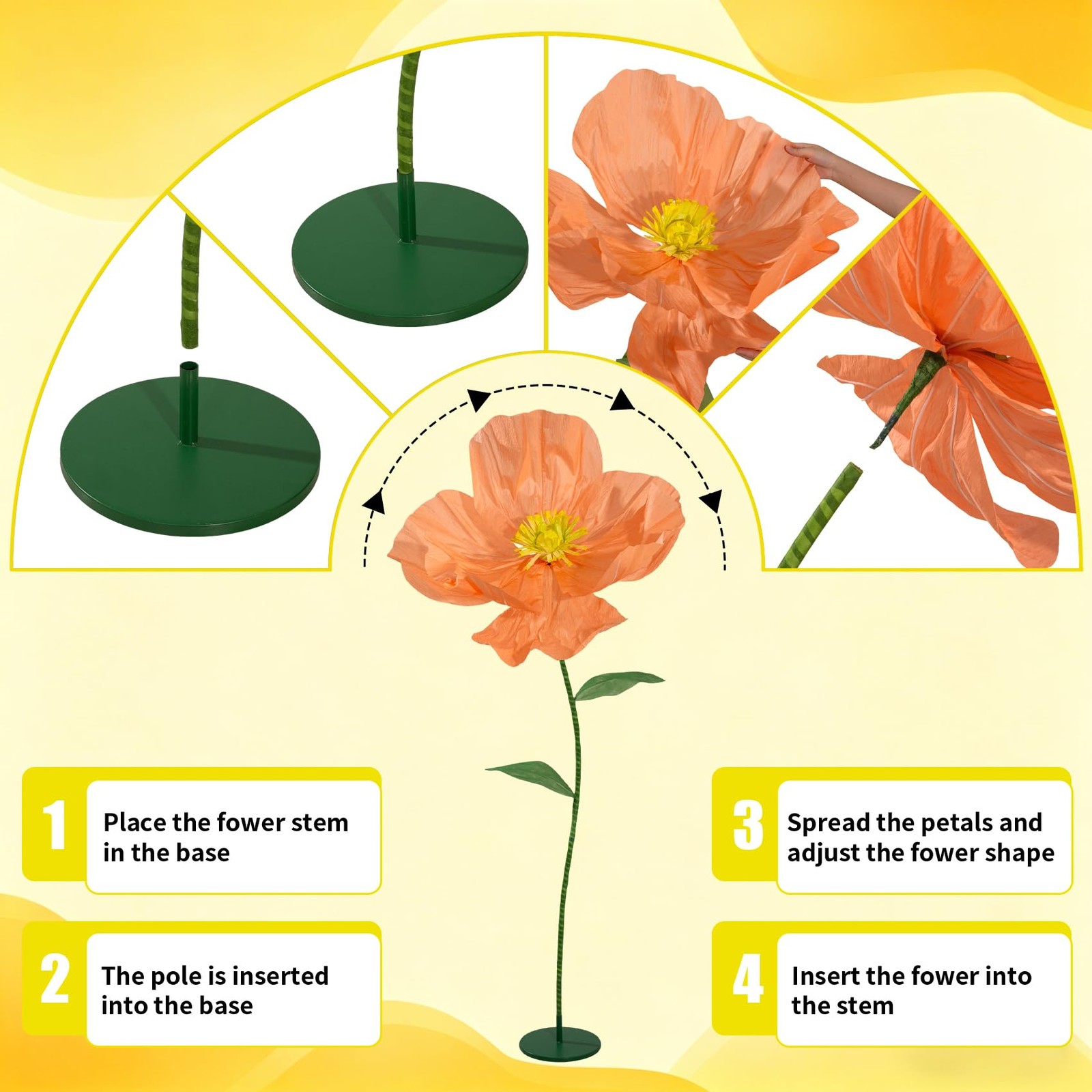 5.9 Ft Handcrafted Poppy Flowers – Giant Flowers for Decoration for Garden, W…
