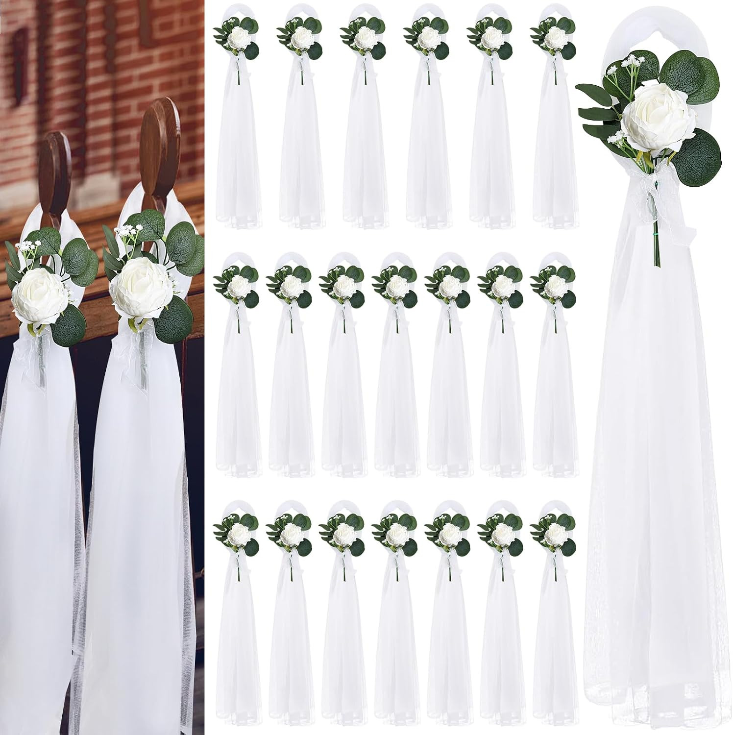20 Sets Wedding Aisle Decorations, 39.4 Inches Artificial Silk Rose Flowers with