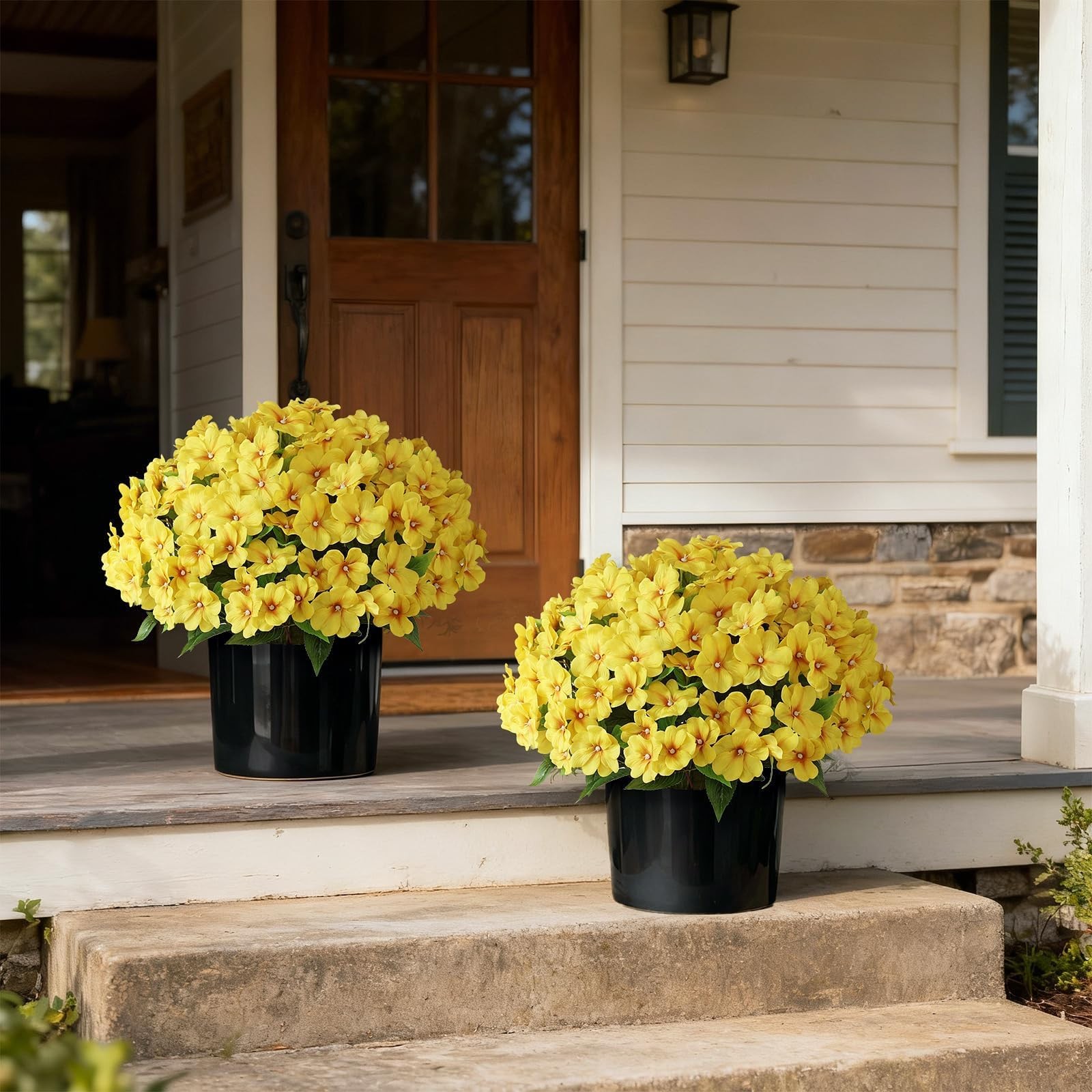 2 Set of Artificial Impatiens Topiary Trees – Fake Silk Flower Potted Plants,…