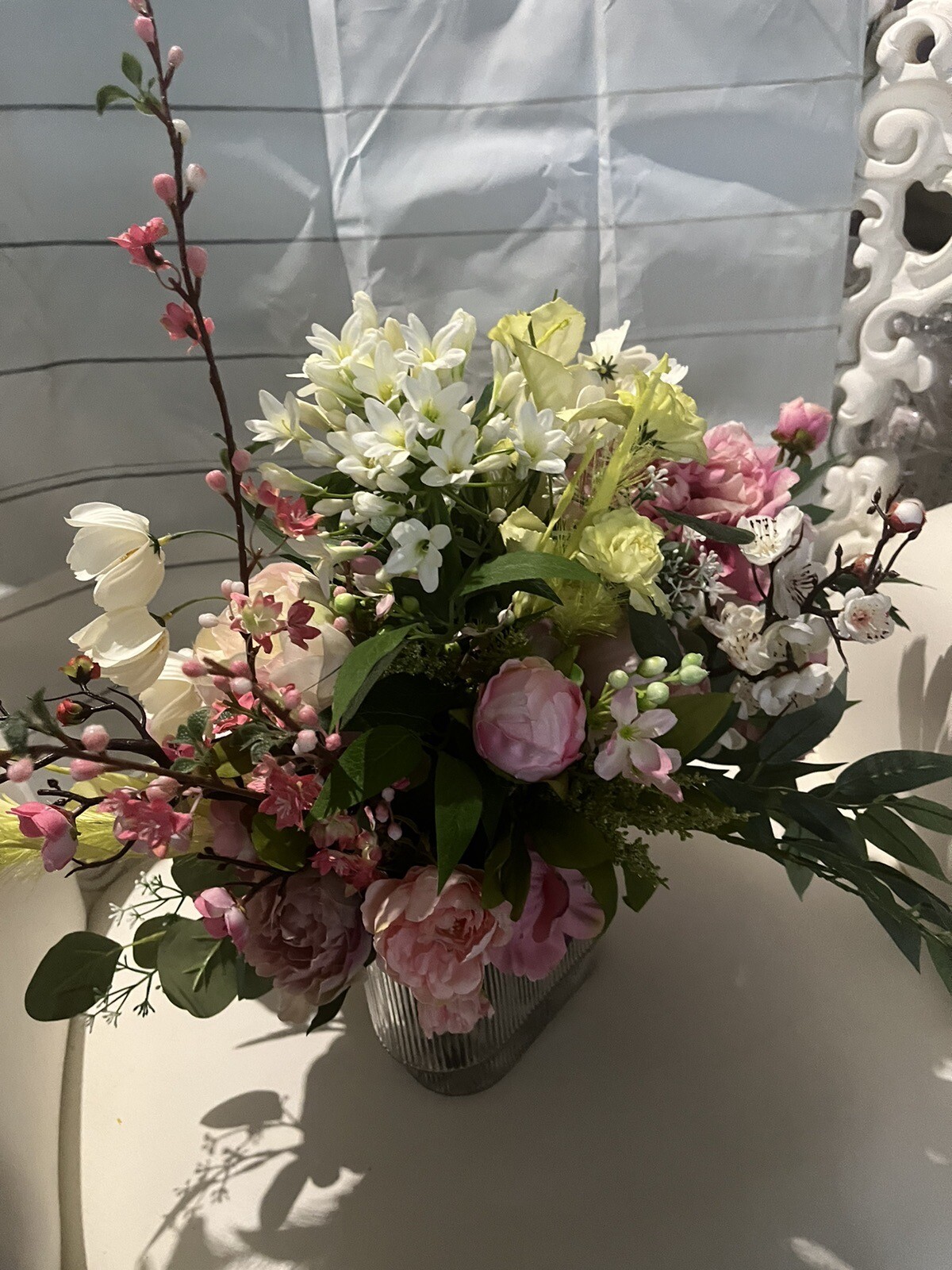 Custom made Lush Luxurious flower arrangements In a Mid century Ribbed Vase