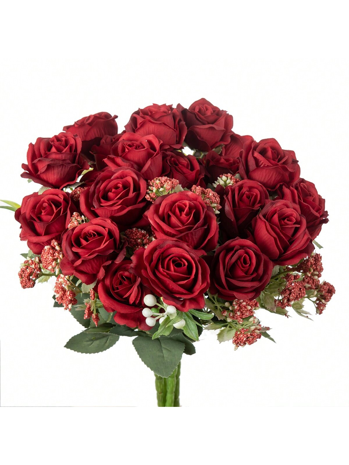 Red Artificial Silk Rose Bouquet 3 Pieces For Wedding Home Decor