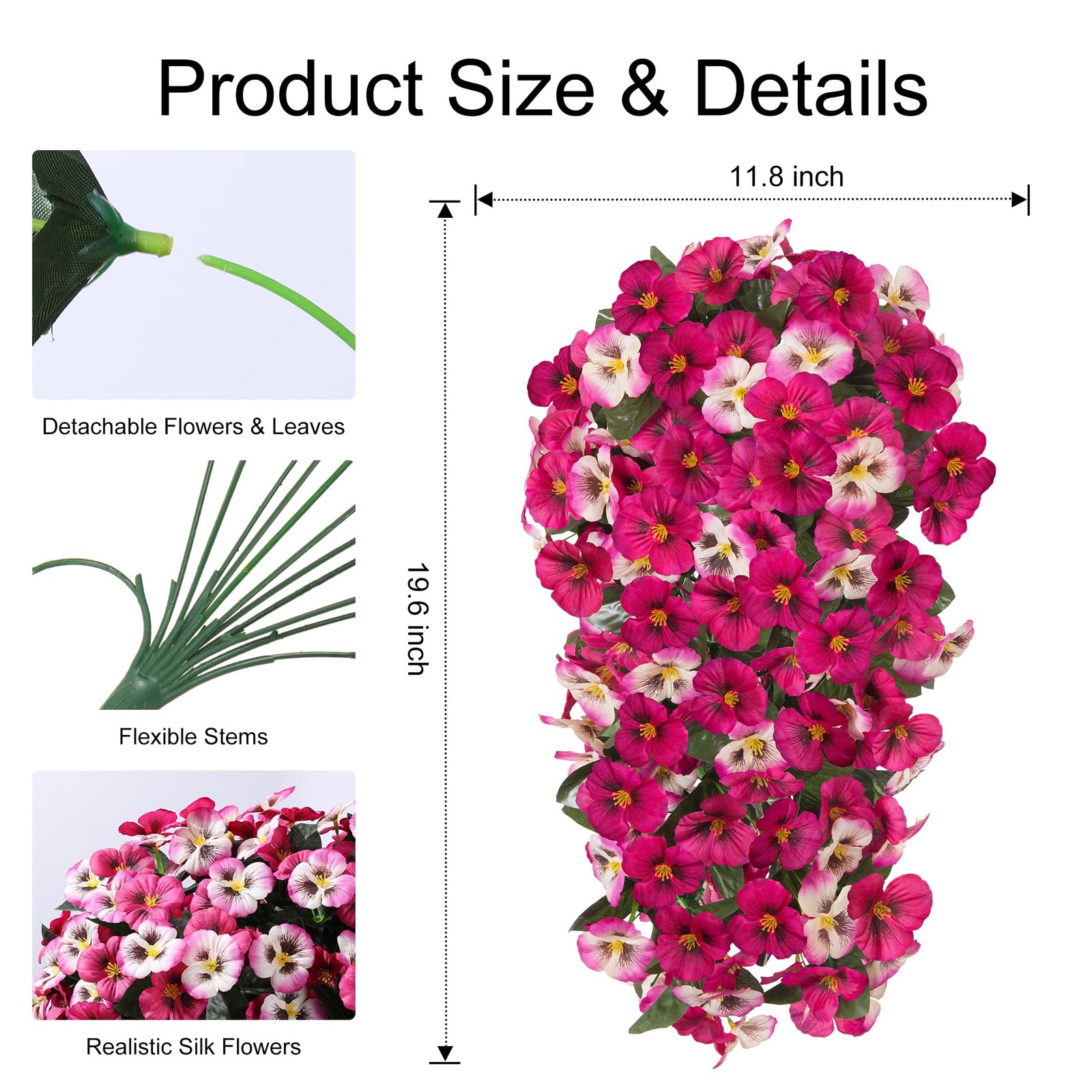 Artificial Flowers for Outdoors, 2pcs Faux Silk Pansies Flowers UV Resistant …