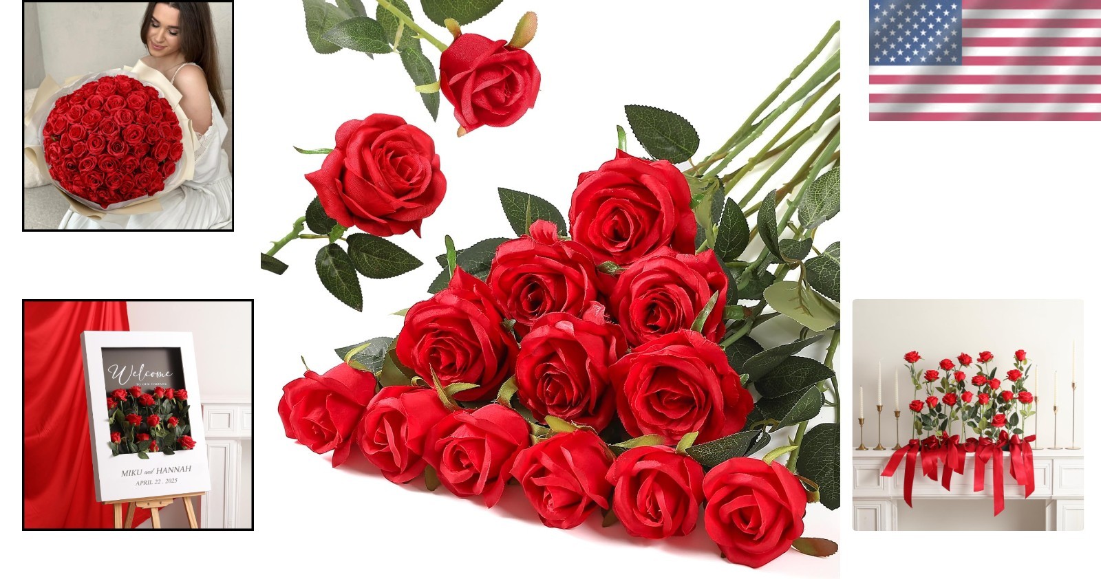 Realistic Red Roses 12PCS Silk Flowers with Bendable Stems for Home Decoration