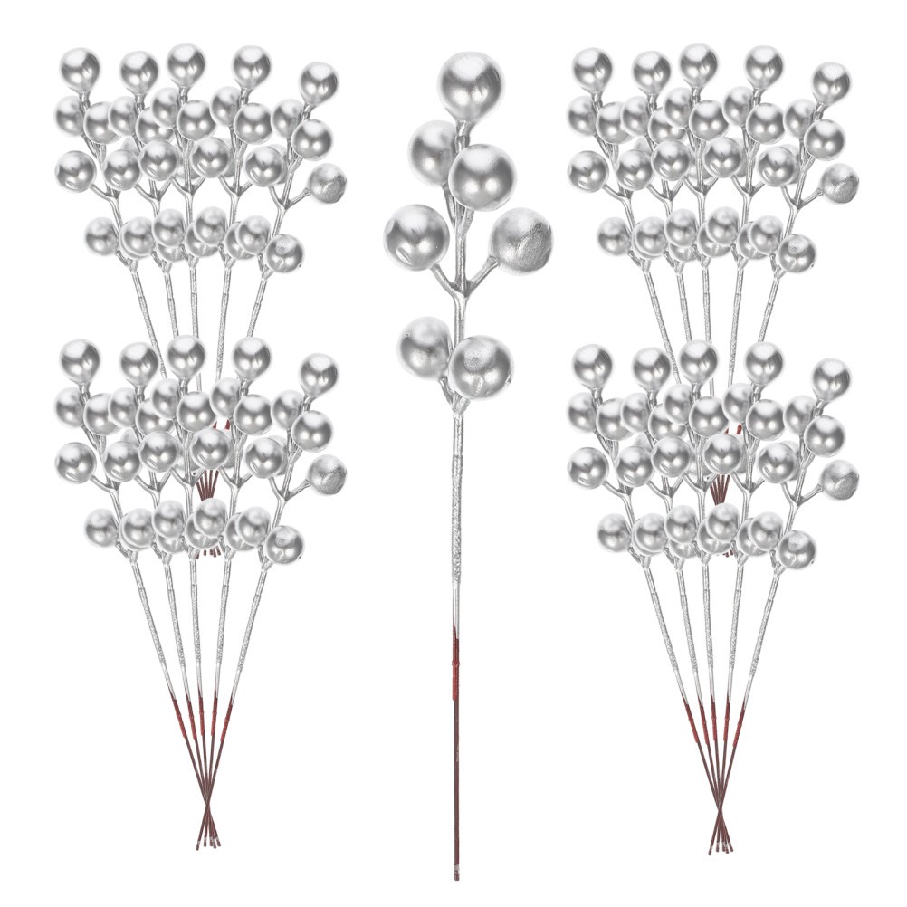 30Pcs Reusable Silver Artificial Berry Picks Christmas DIY Holiday Decor