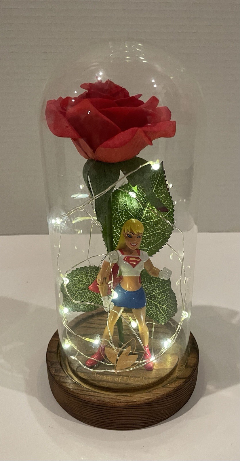Dream Of Flowers Beauty and The Beast Rose Red Lasts Forever Wood Base lighted