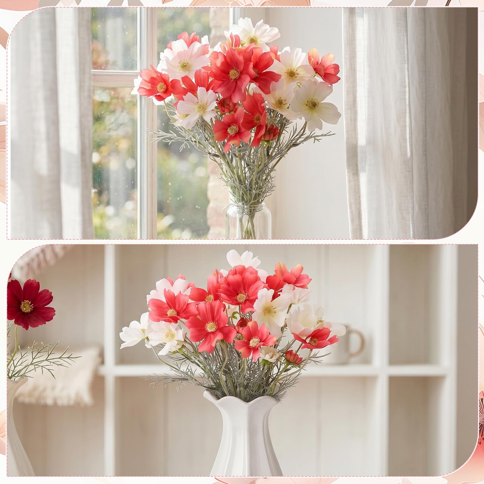 6 Pcs 23.6 Inch Deep Pink White Artificial Flowers Cosmos for Vase,Pink Fake …