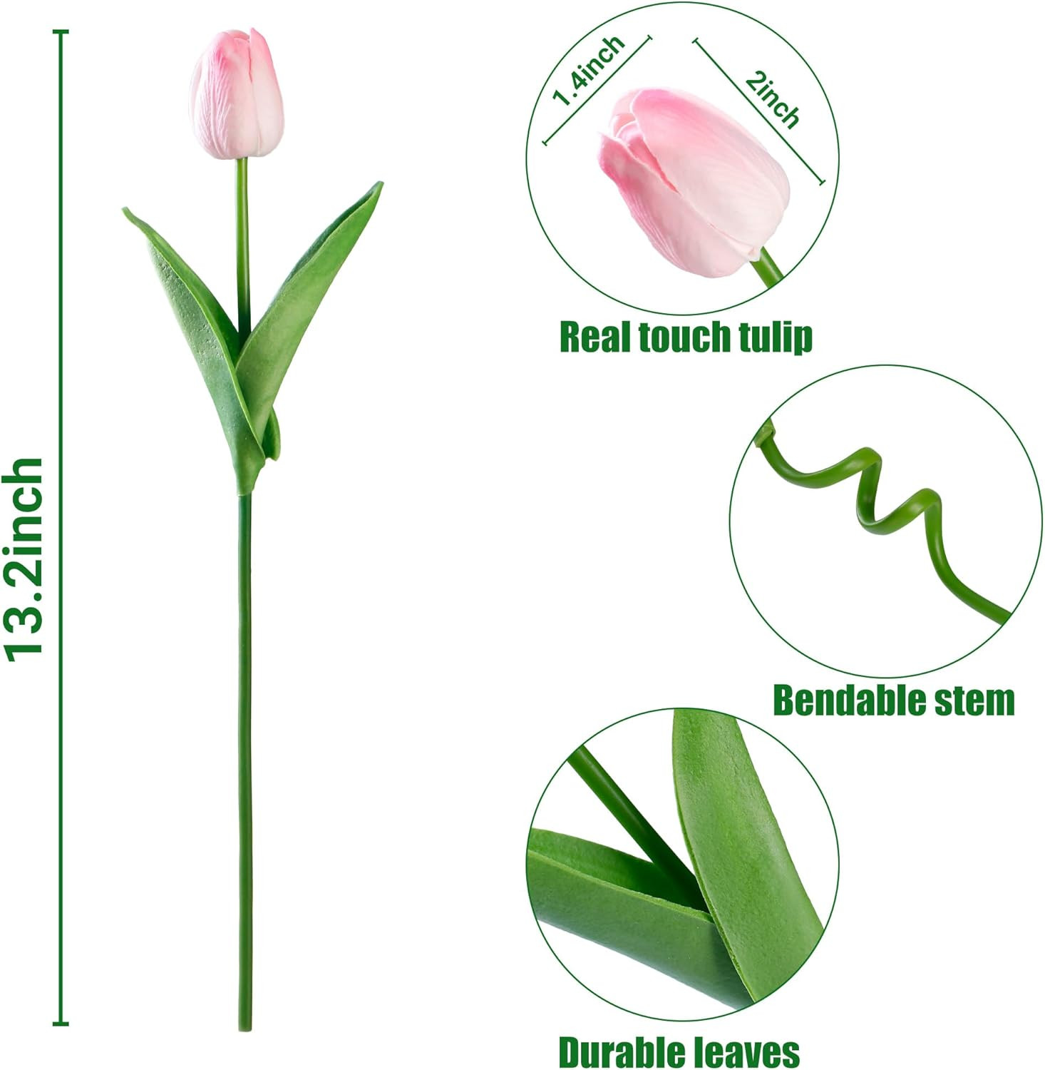 30 Pcs Fake Tulips Artificial Flowers Real Touch PU Faux Flowers Tulip Stems for