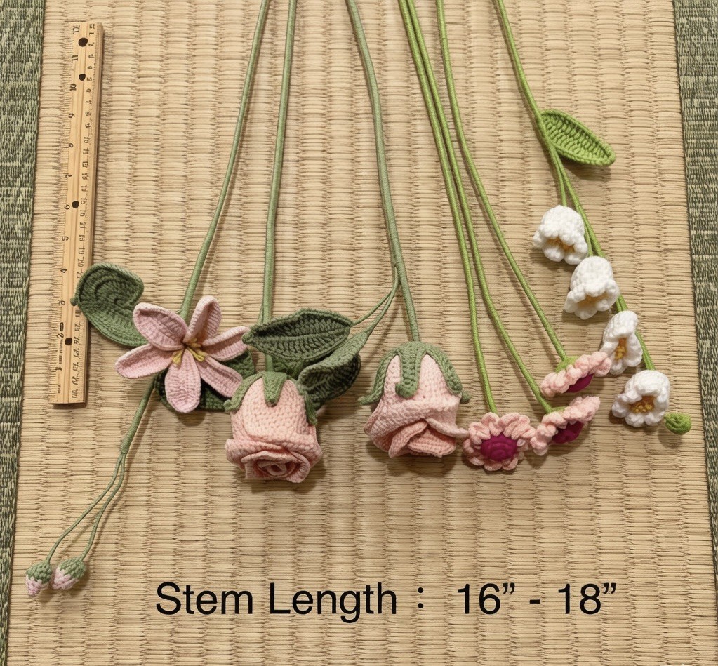 Crochet Flower Bouquet Handmade Rose Lily Daisy Of The Valley Knitted Flowers