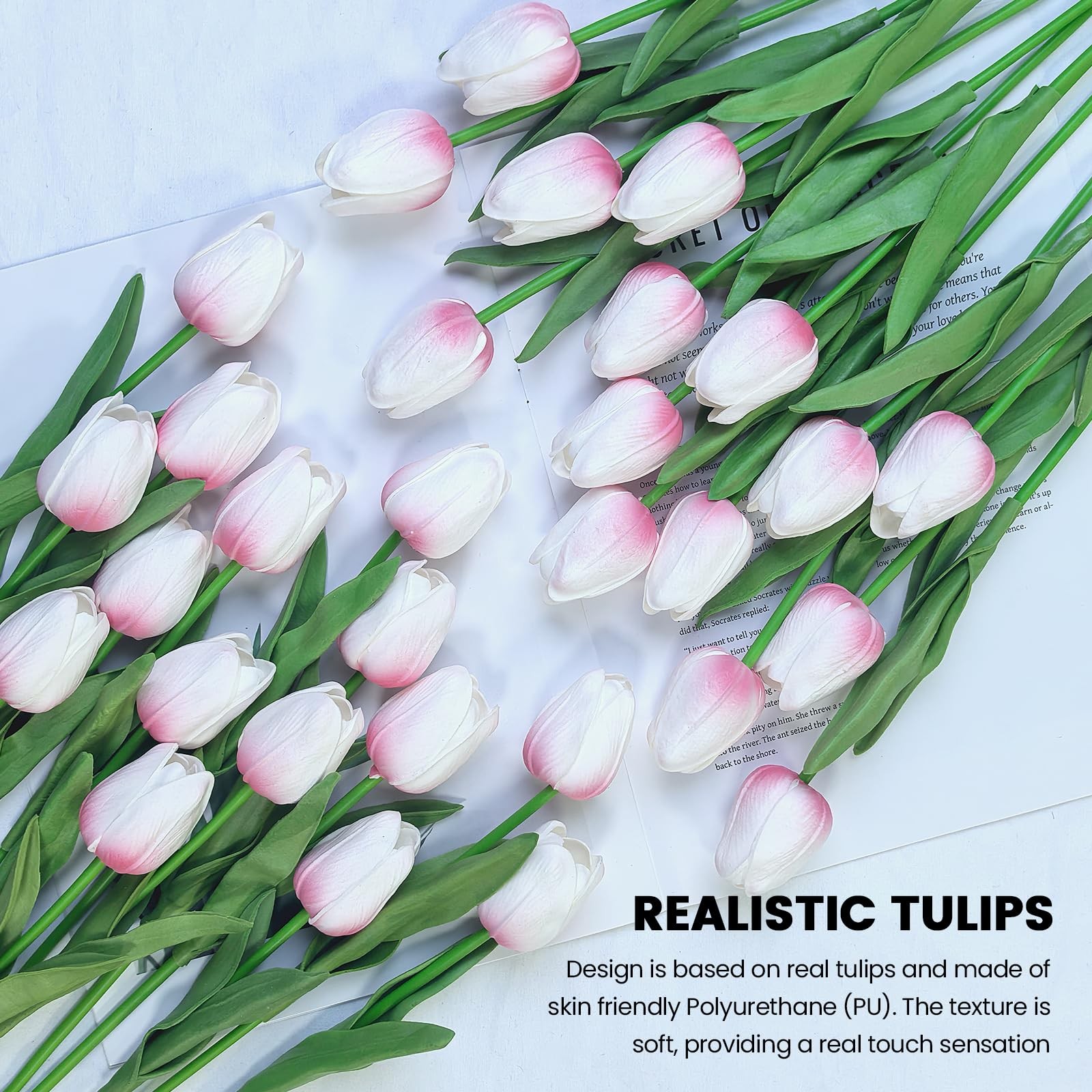 30 PCS Artificial Tulips Real Touch Tulips 13.5inch Long Stem Fake Flowers Si…