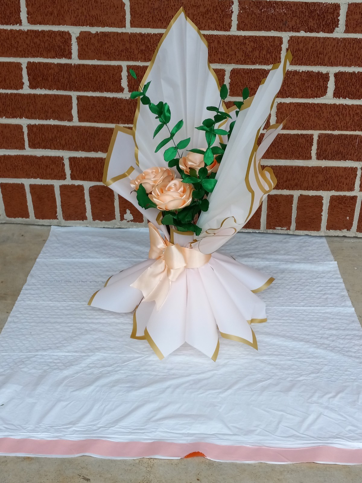 Eternal Roses, Flower made by hand, color peachish, with green stem and leaves
