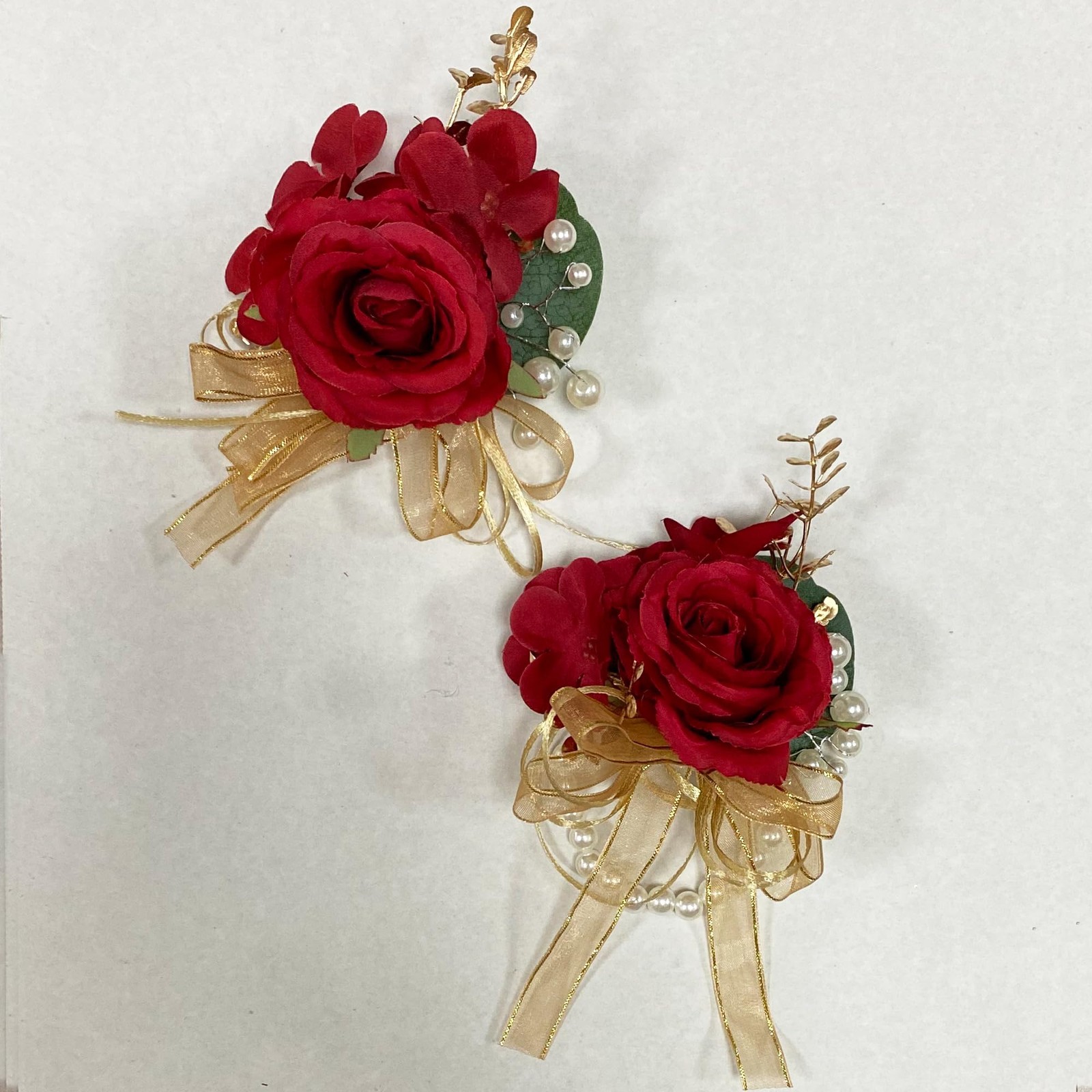 Gold Corsage and Boutonniere Set for Prom, Rose Gold Leaves Prom Flowers Wris…