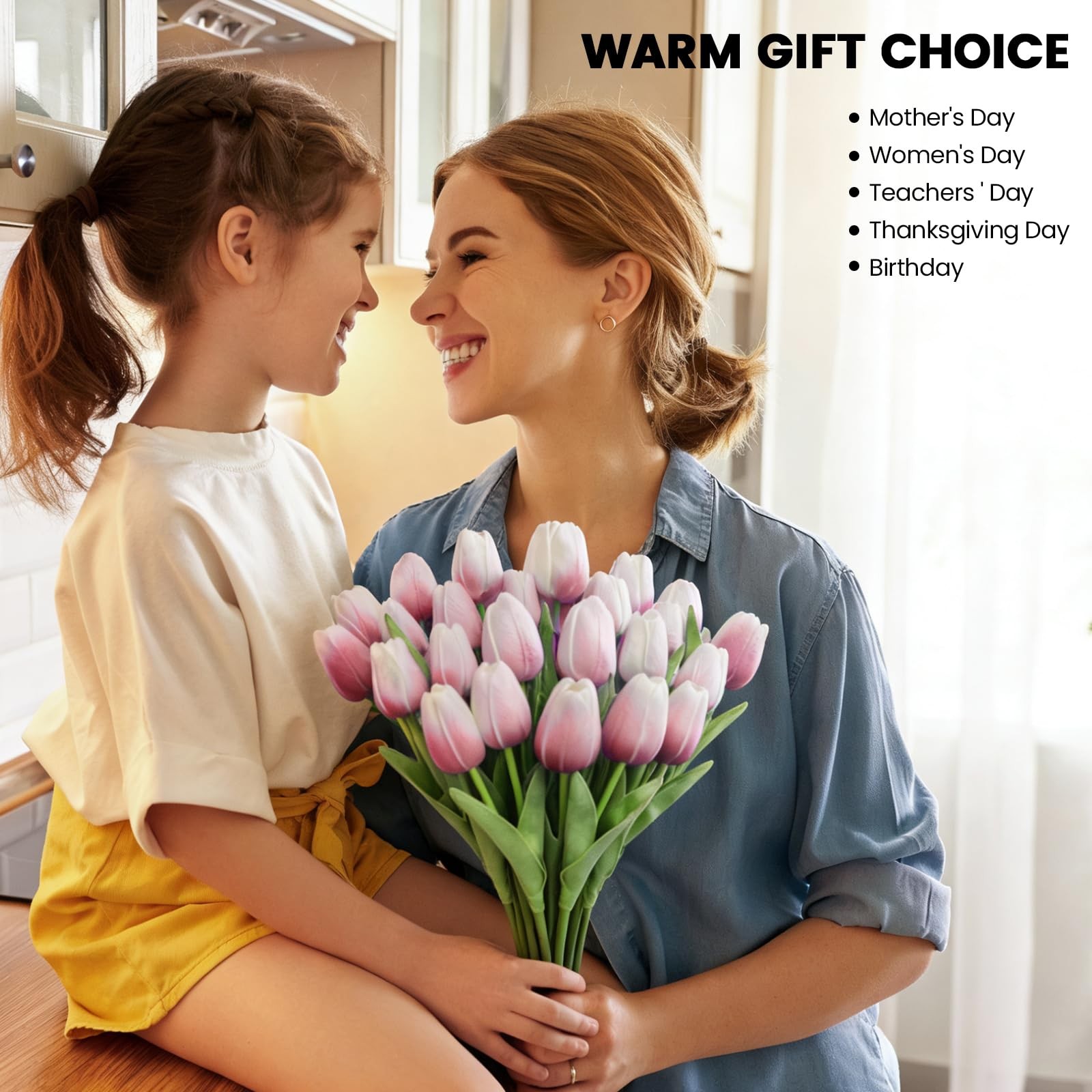 30 PCS Artificial Tulips Real Touch Tulips 13.5inch Long Stem Fake Flowers Si…
