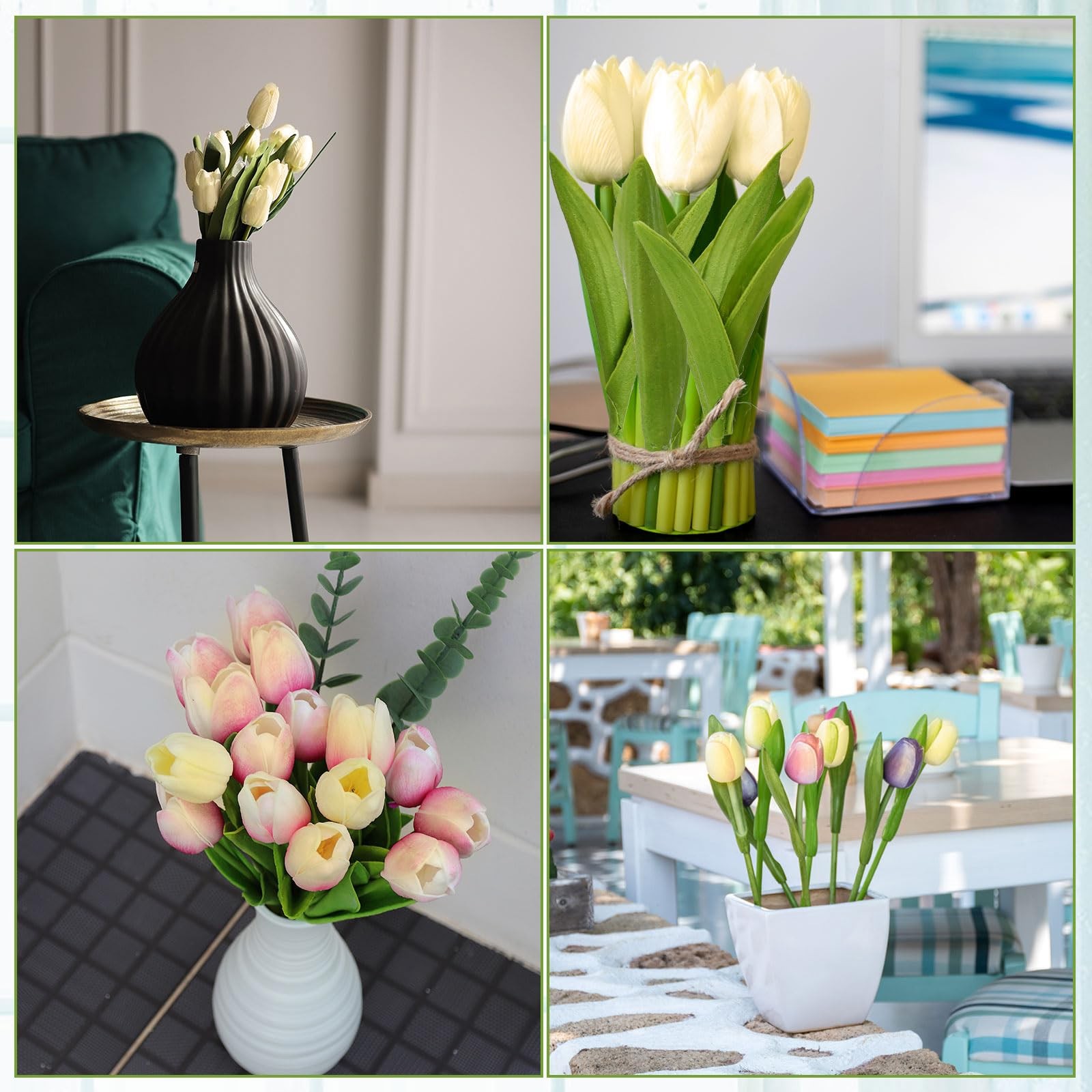 100 PCS Artificial Tulip Flowers PU Faux Latex Bouquet Centerpieces Milk White