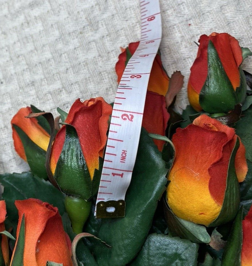 Orange Red Realistic Faux Single Rose Bud With Stem Silk Flower 18″ stem 2″ x1″