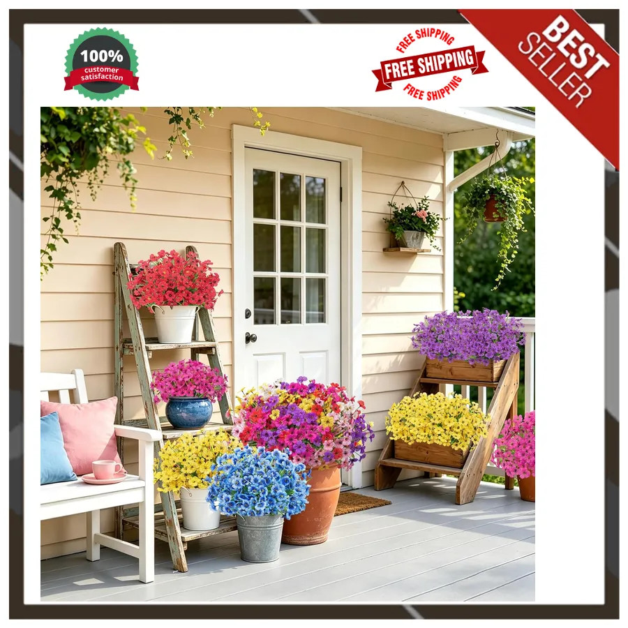 24 Bundles Artificial Flowers UV Resistant Silk Fake Plants for Indoor Outdoor