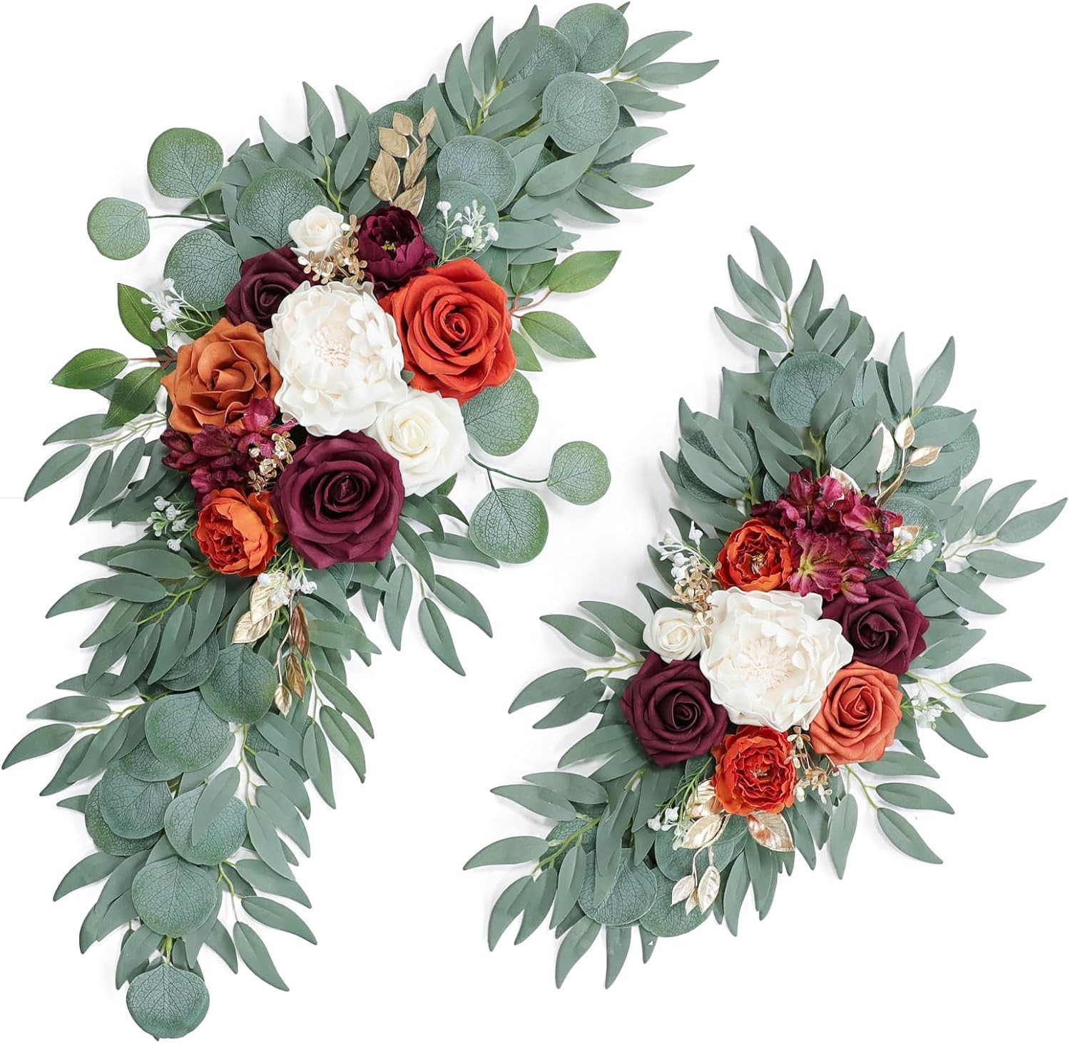 Burnt Orange Wedding Arch Flowers Swags Set of 2 with Burgundy Roses