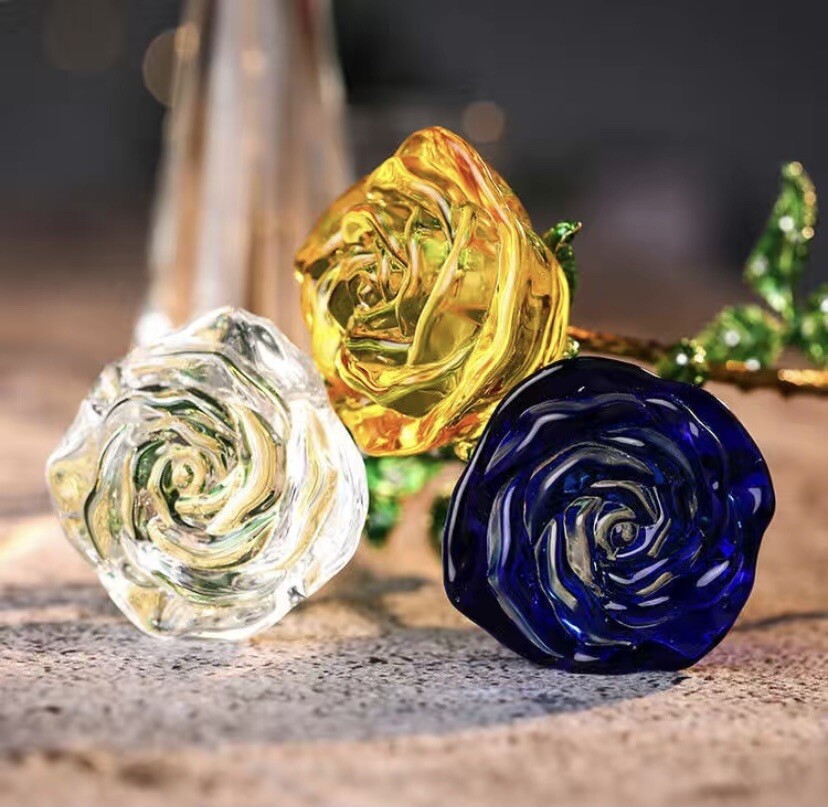 Crystal Glass Red❤️Rose Flower Gold Plated Long Stem Love Valentine’s Day Gift🌹