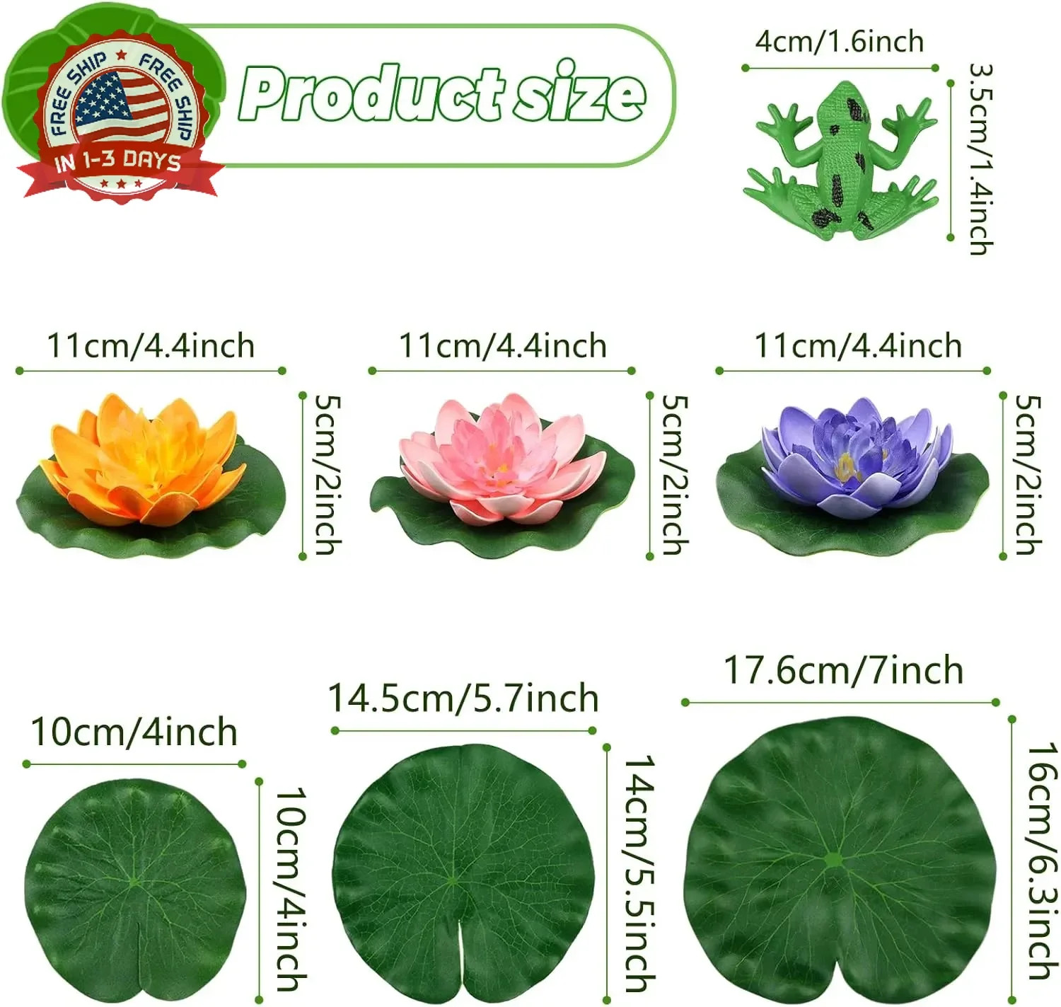 10pcs Artificial Lotus Flowers Frog Lily Pads Foam Leaves for Pond Decoration