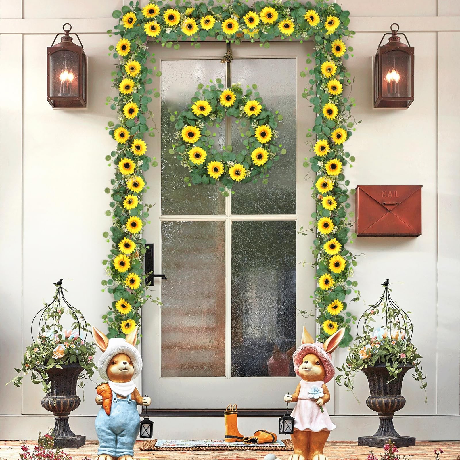 SOMYTING Artificial Sunflower Garland, 4 Packs 6ft Silk Sunflowers Vines Hang…