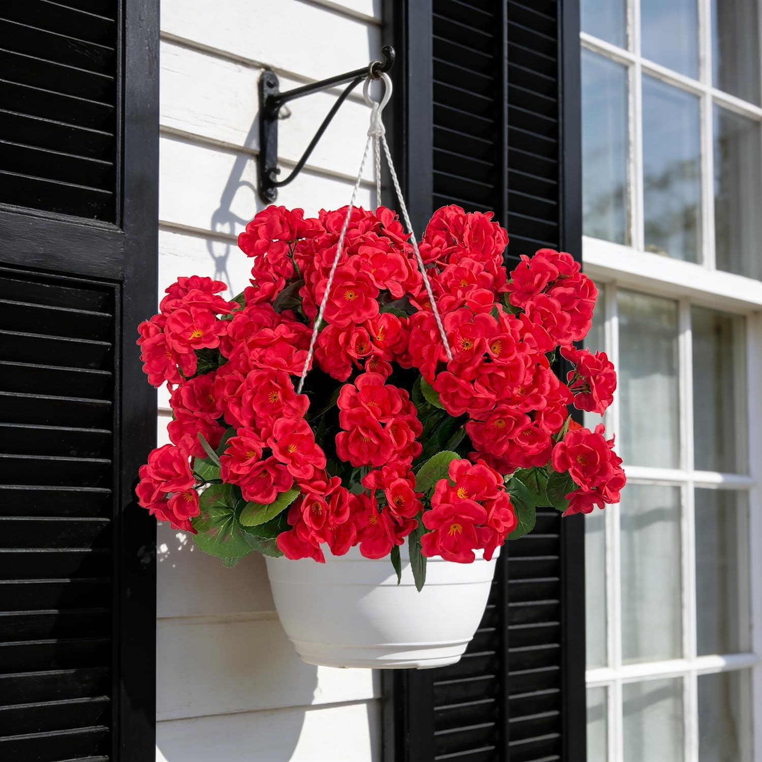 Artificial Geranium Flowers for Outdoors, Fake Silk Flowers UV Resistant Faux Ge