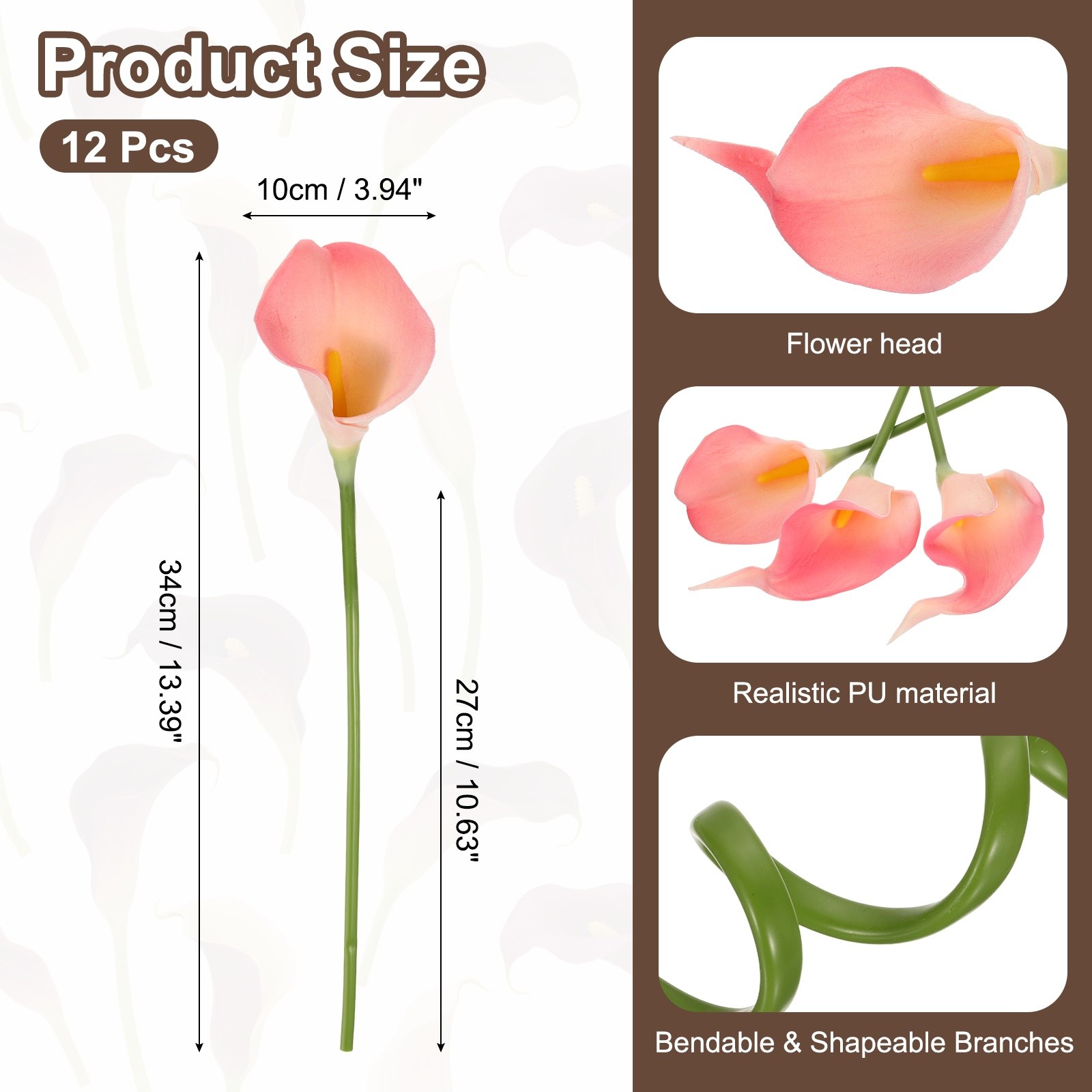 12Pcs 13 Inch Artificial Calla Lily Fake Flowers Real Touch Peach/Yellow,