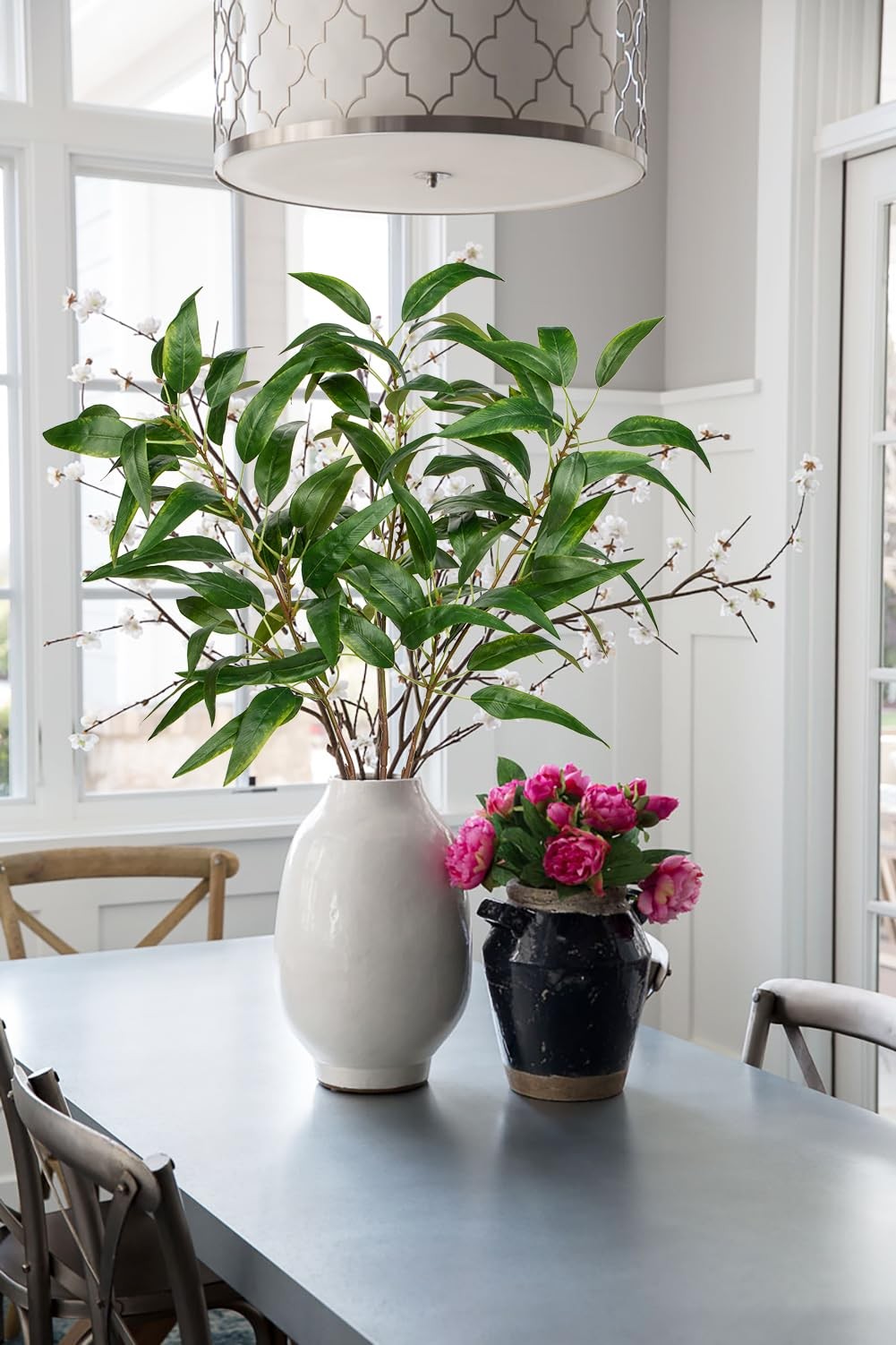 Faux Eucalyptus Stems Willow Eucalyptus Leaves 34” Long Fake Salix Leaves 3 Pcs
