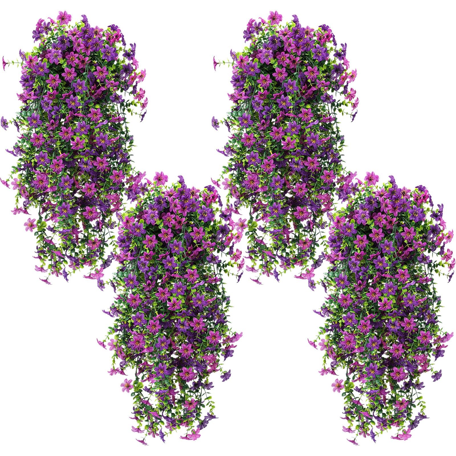 4 Pcs Full & Lush Artificial Hanging Flowers for Outdoors, 64 Branches Total …