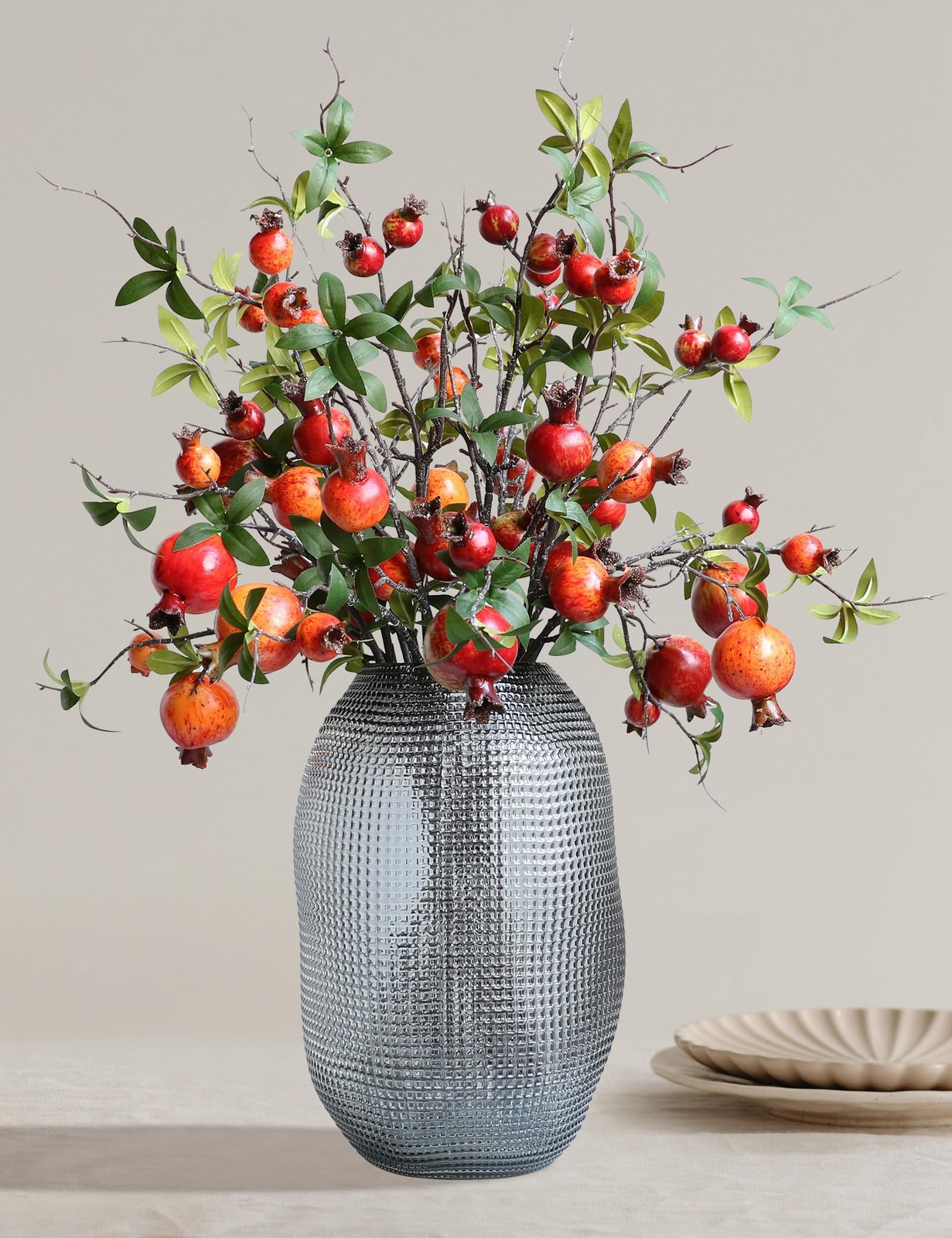 4pcs 31″ Orange Pomegranate Artificial Plants Fake Fruits Berry Branches Stem…