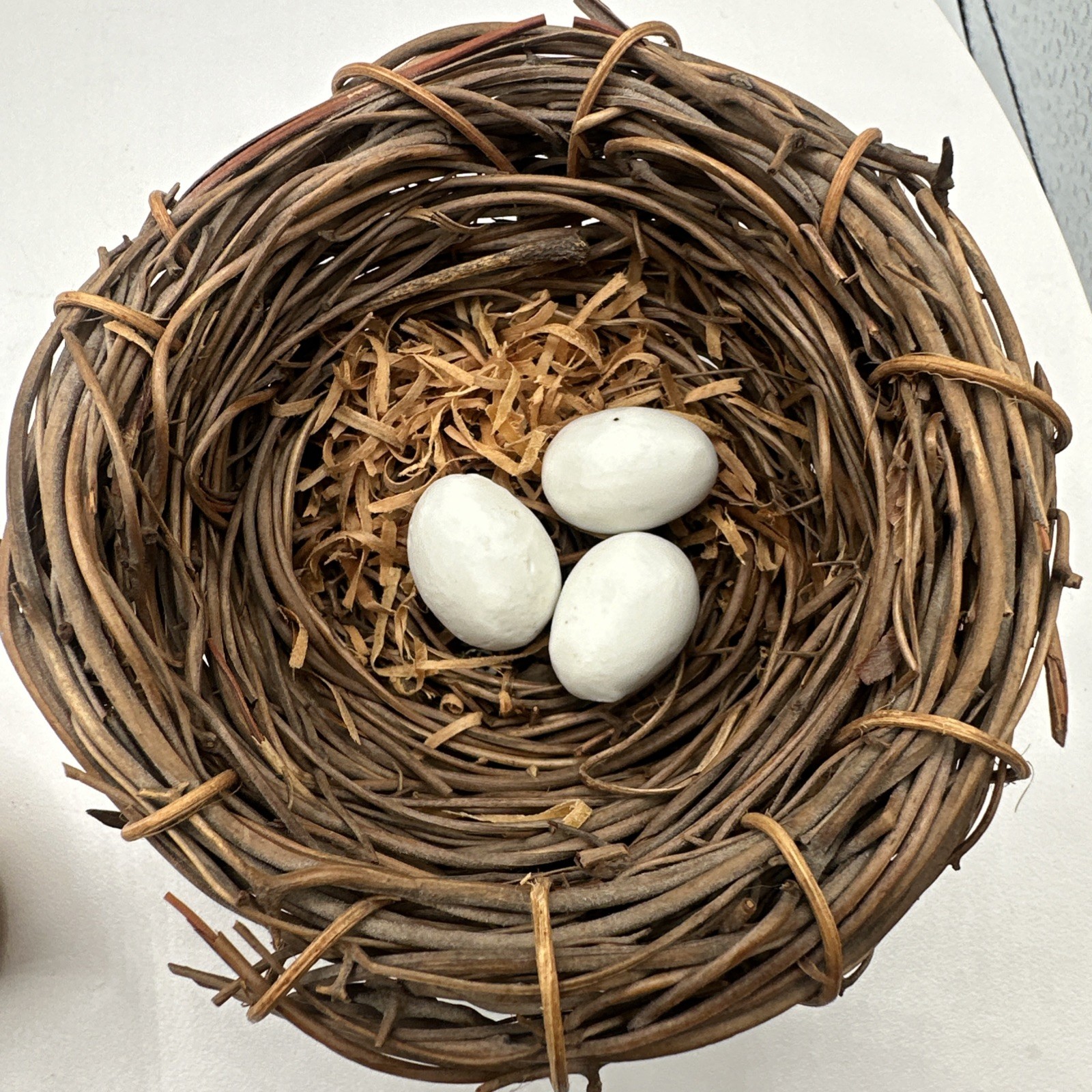 Vintage Porcelain Bird Nest Figurine Set 2 Birds 3 Eggs Woven Twig Nest Decor