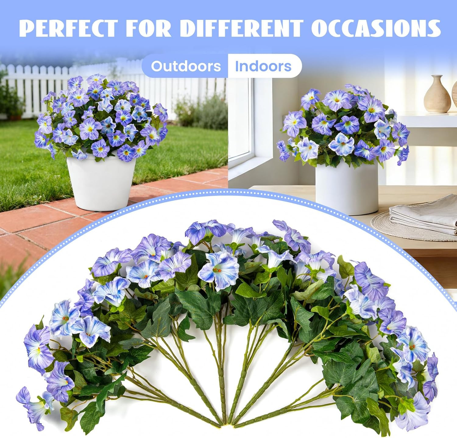 6 Pcs Artificial Petunia Flowers for Outdoor, Fake Spring Petunias Faux Silk Flo