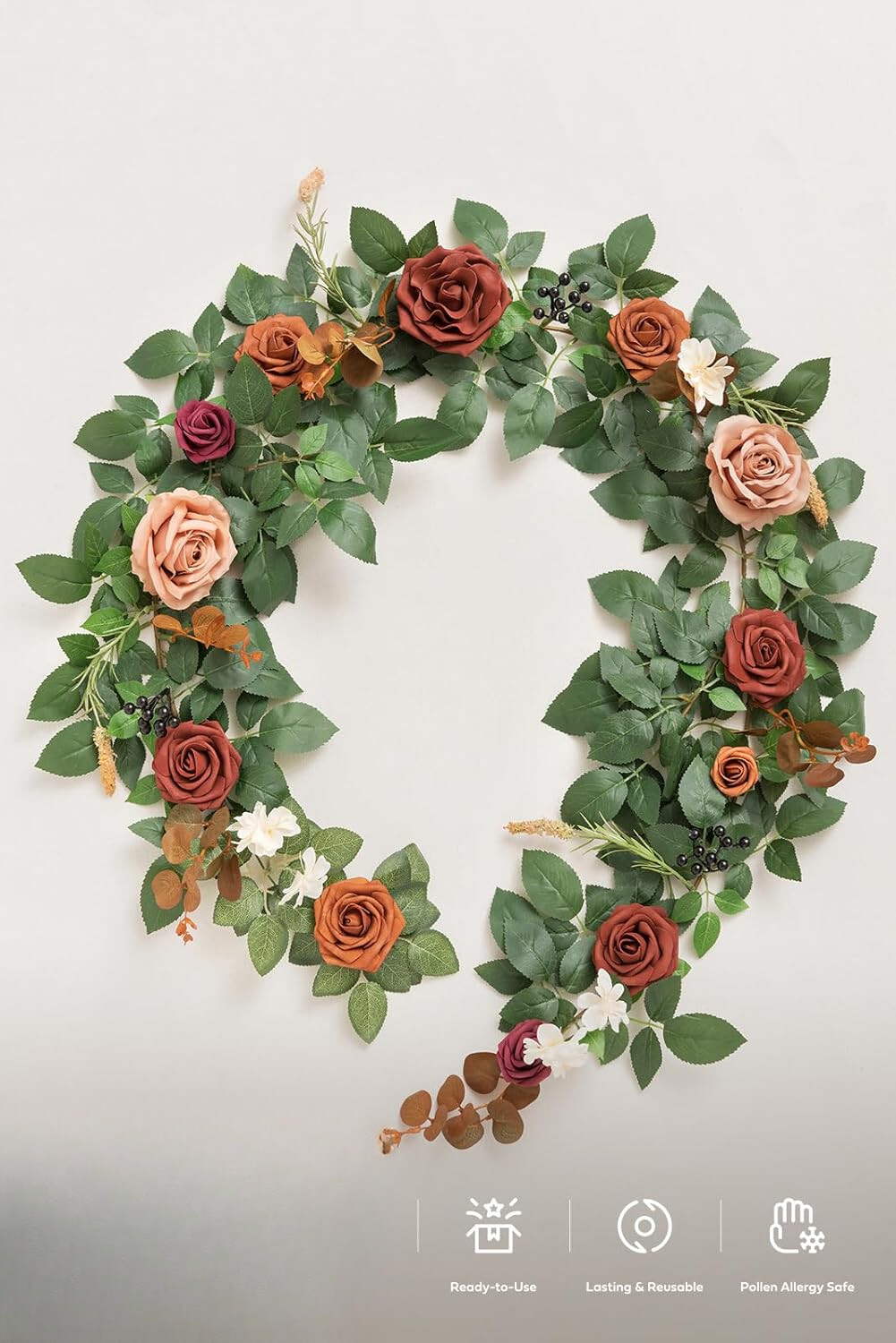 Terracotta Artificial Flower Garland Rose Eucalyptus Leaves Fall Floral Garland