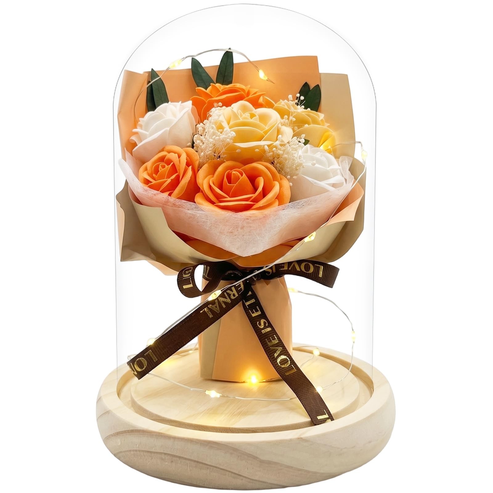 Preserved Flower in Glass Dome, Champagne Forever Eternal Rose Gift for Mothe…