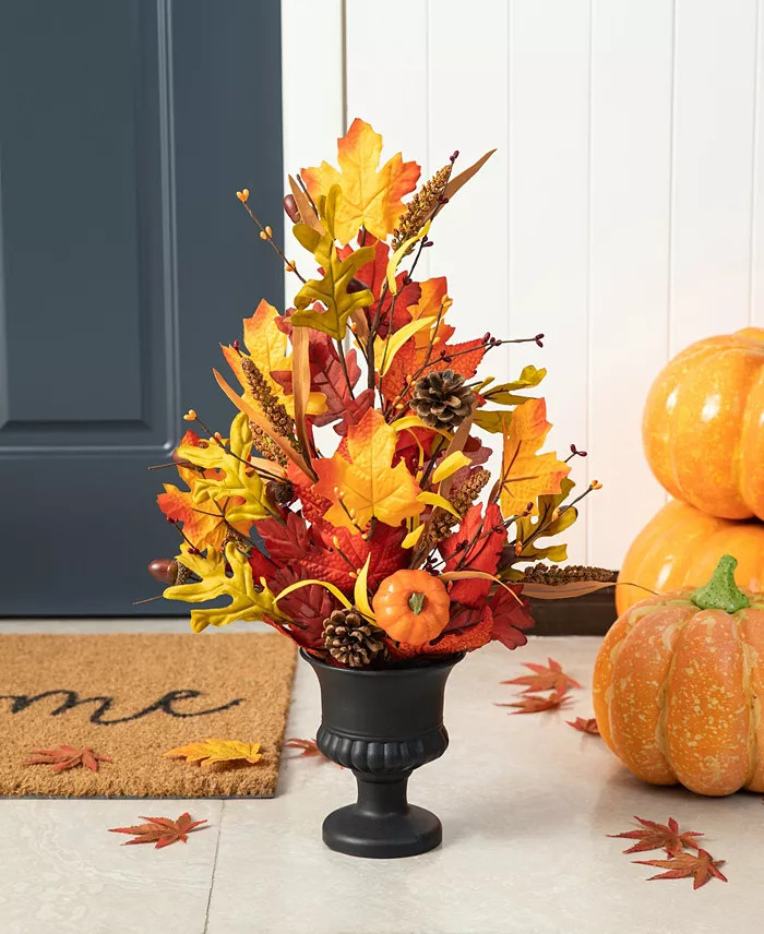 Glitzhome 24″H Fall Maple Leaf Urn Table Tree