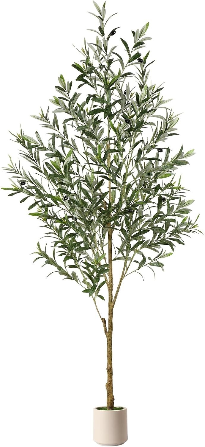 Artificial Olive Tree Potted Fake Plant with Fruits White Planter Home Office